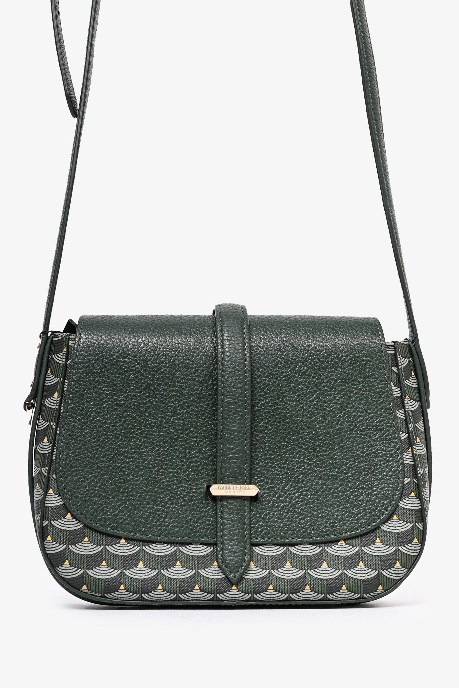 Faure Le Page Green Leather/Canvas 'Express 21' Crossbody