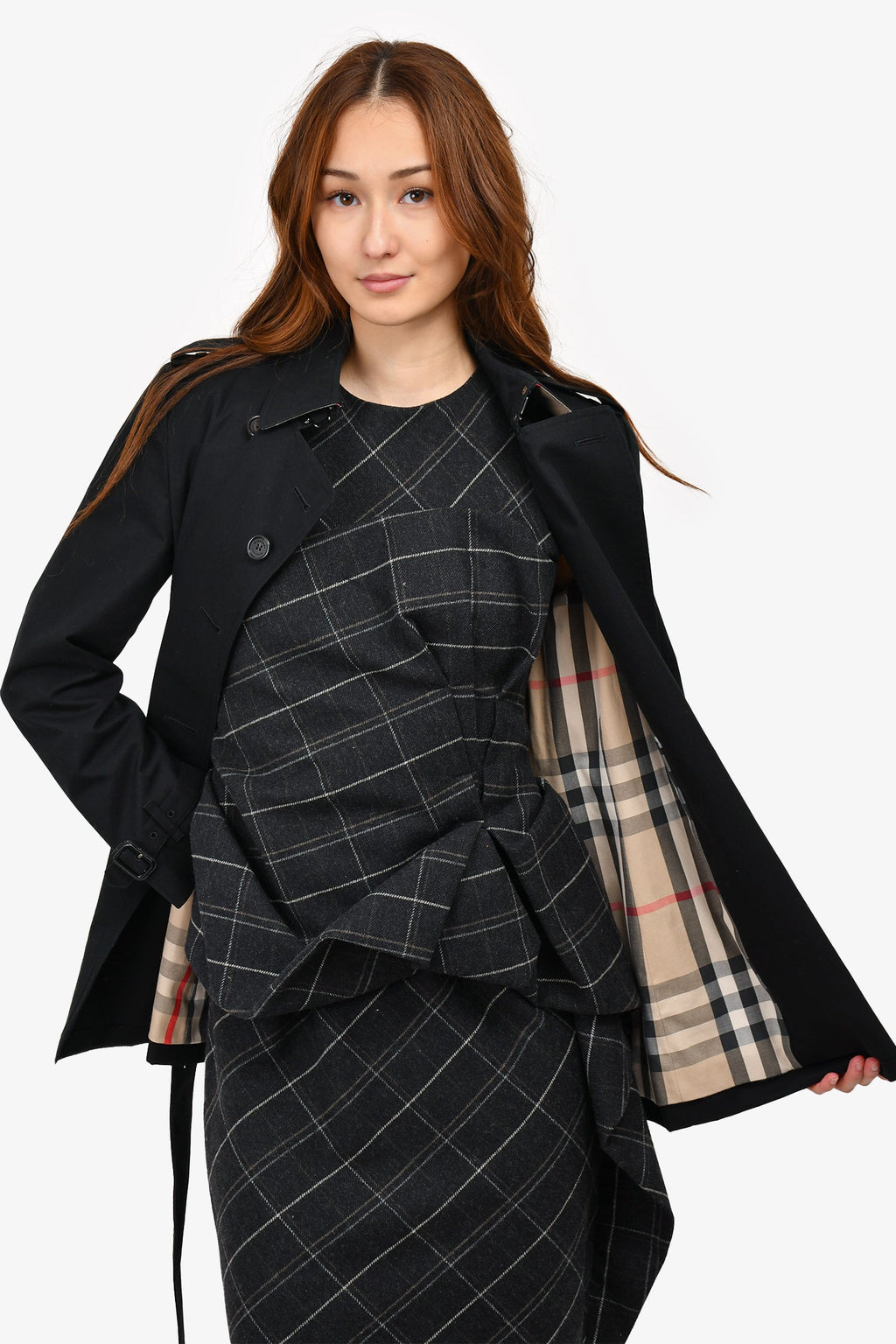 Burberry Black Cotton Short Belted Trench Coat Size 6