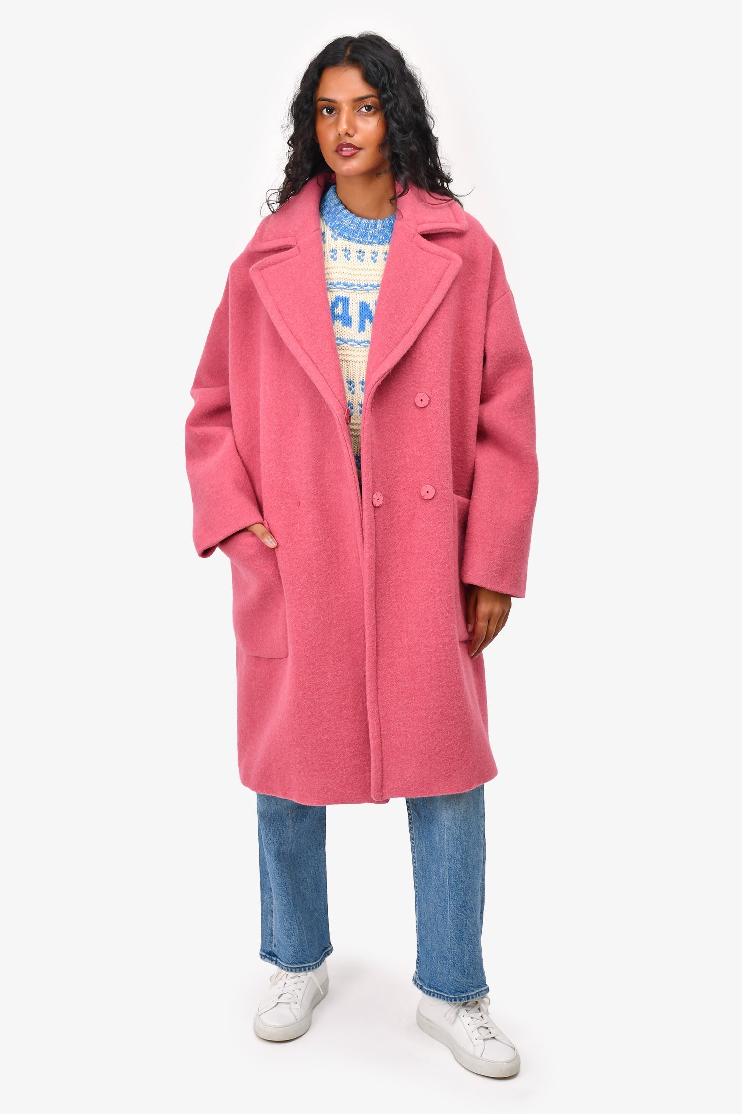 Weekend Max Mara Pink Alpaca/Wool Single Breasted Coat Size 10