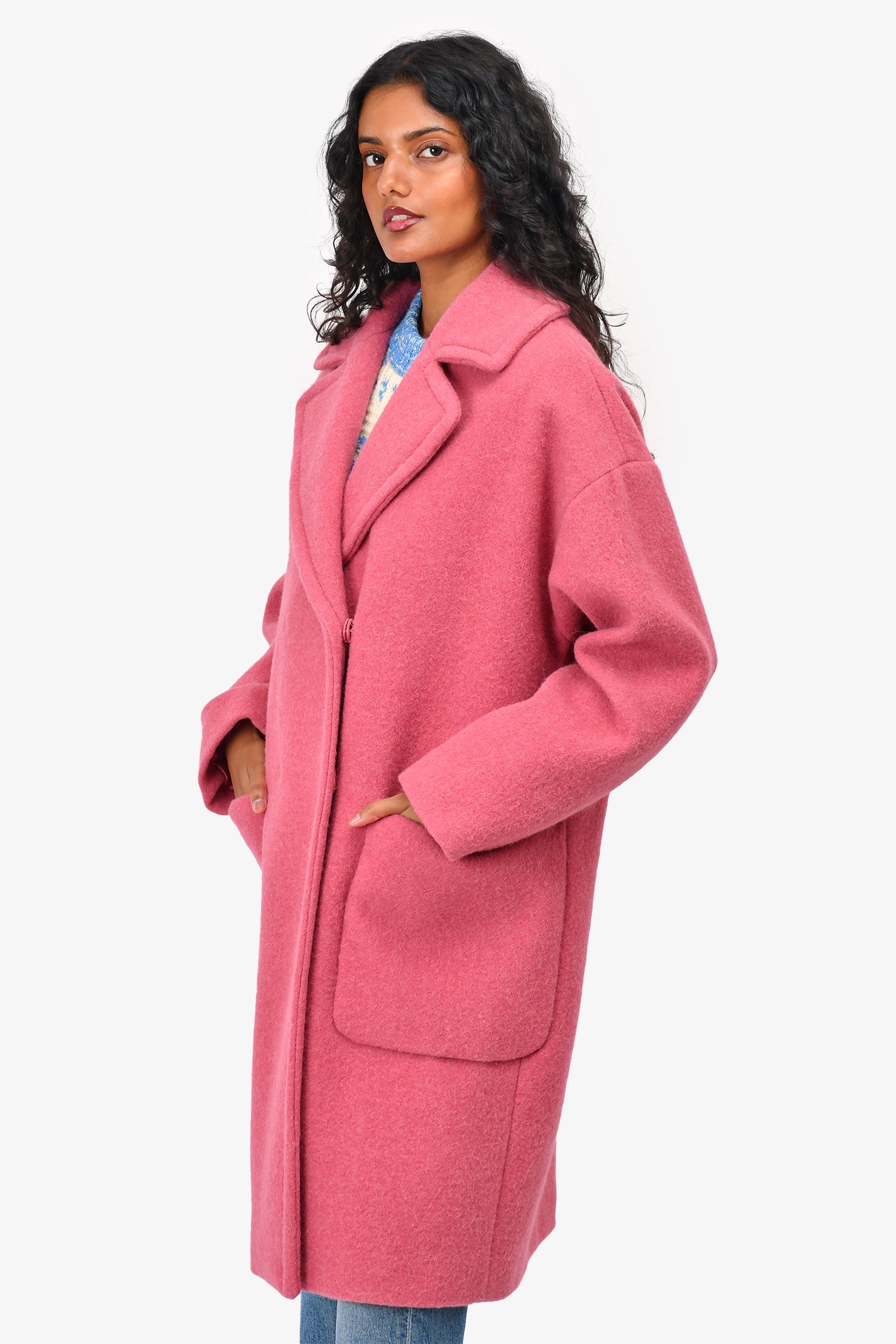Weekend Max Mara Pink Alpaca/Wool Single Breasted Coat Size 10