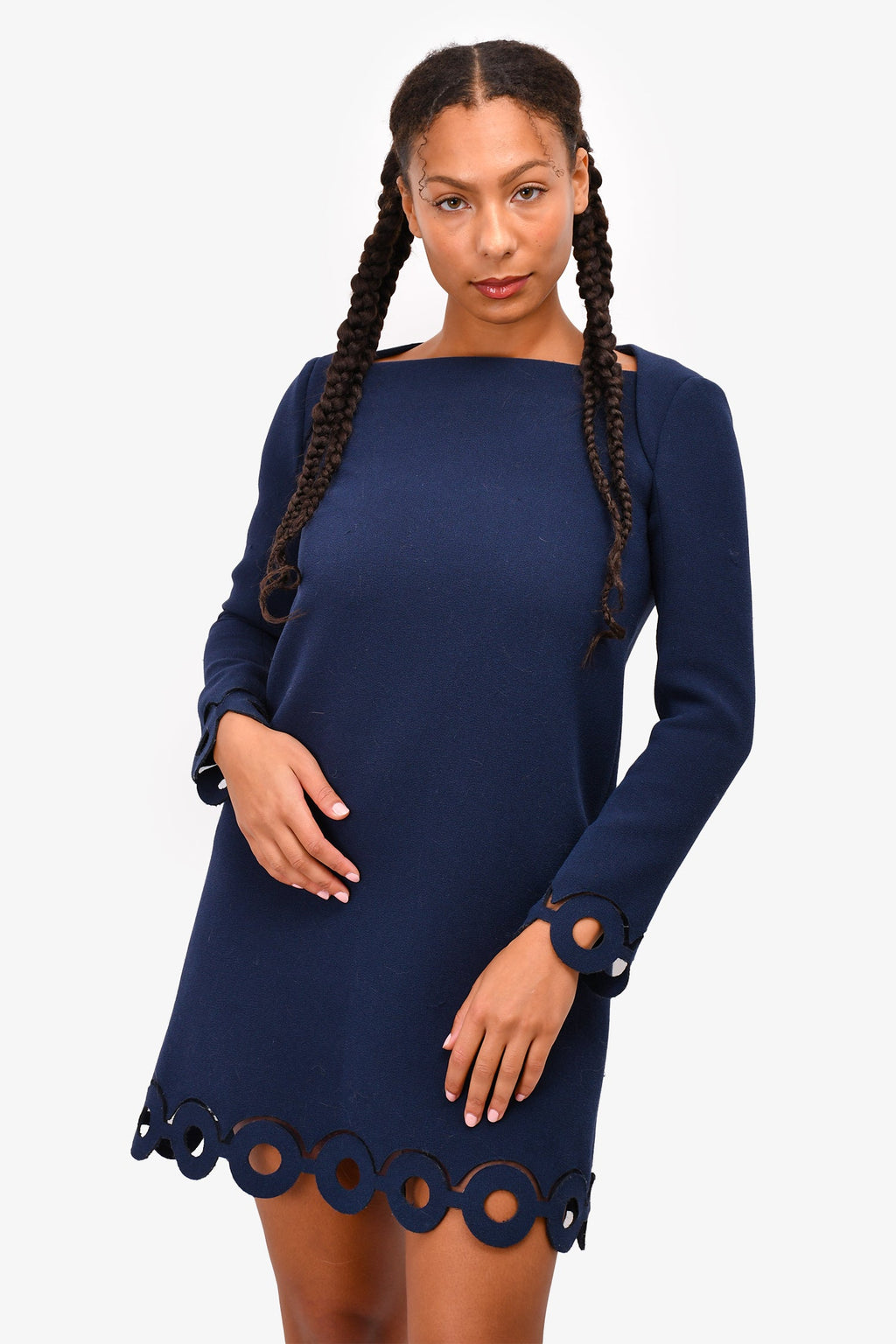 Carven Navy Blue Lasercut Trim Dress Size 36