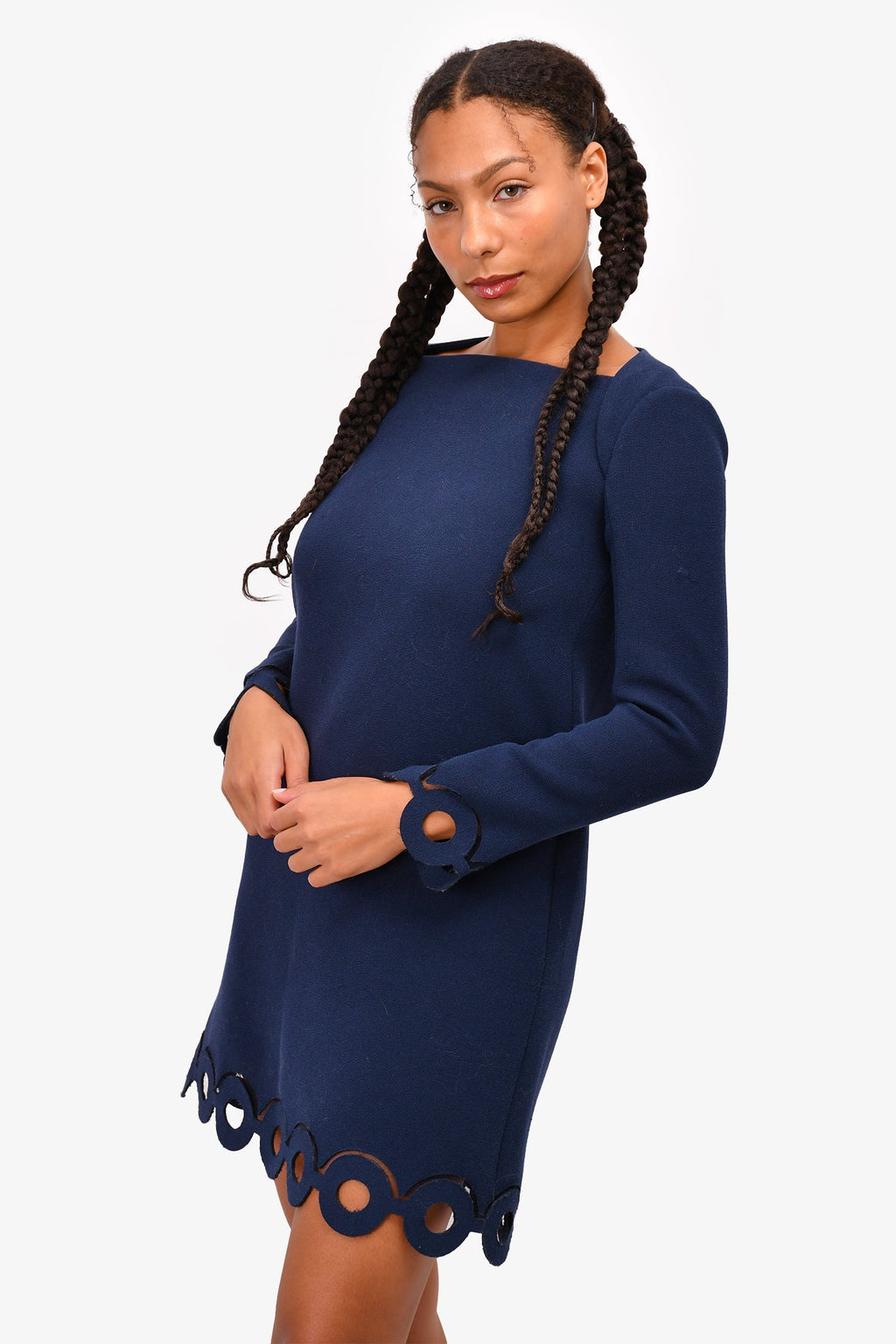 Carven Navy Blue Lasercut Trim Dress Size 36