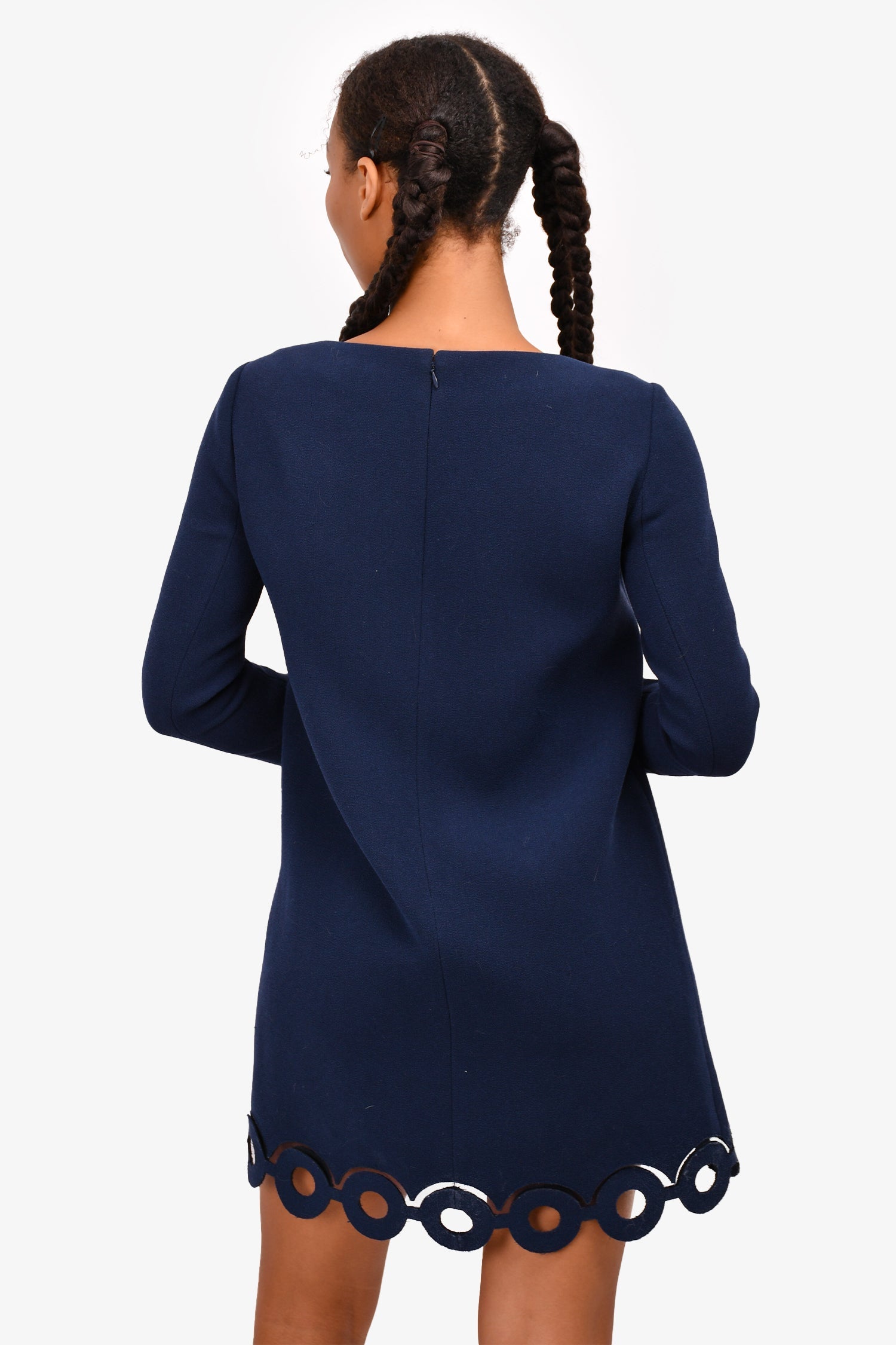Carven Navy Blue Lasercut Trim Dress Size 36