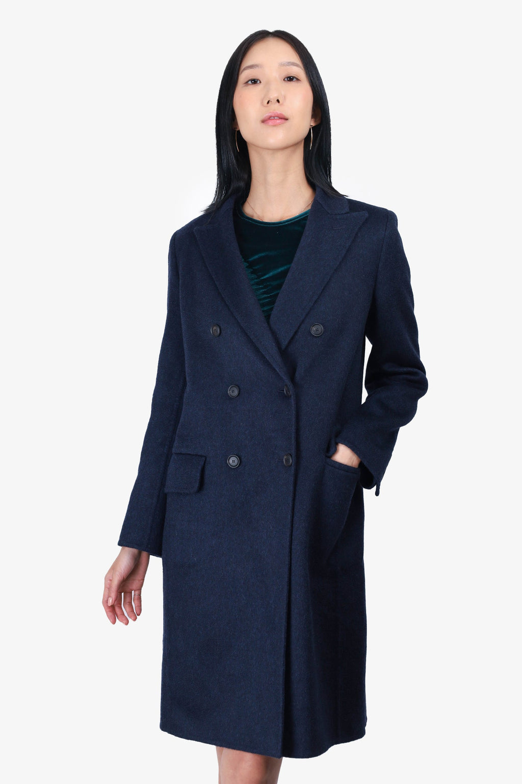 Max Mara Navy Cashmere Long Coat Size 42