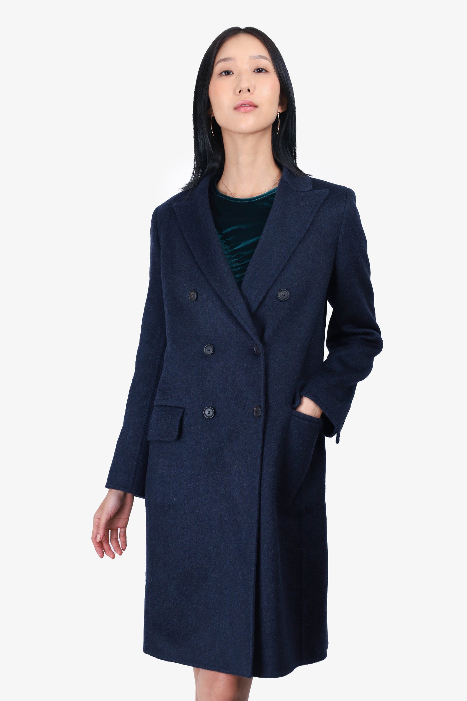 Max Mara Navy Cashmere Long Coat Size 42