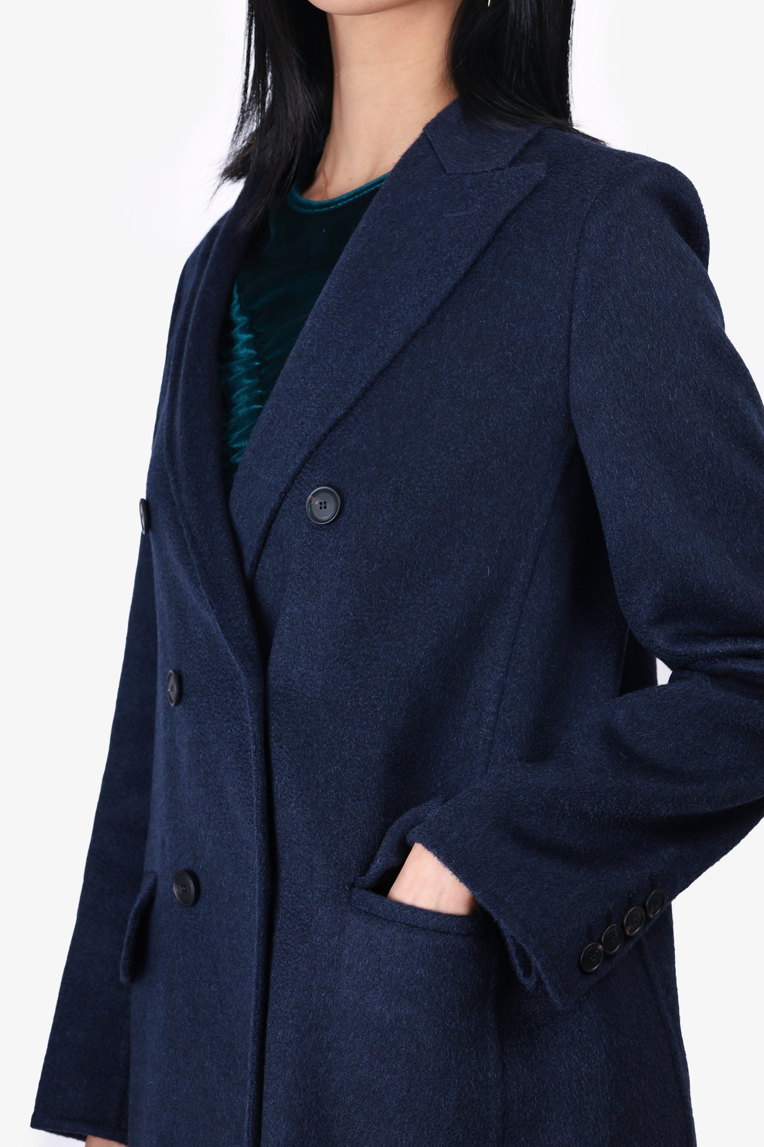 Max Mara Navy Cashmere Long Coat Size 42