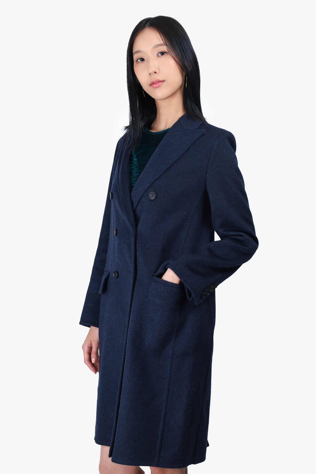 Max Mara Navy Cashmere Long Coat Size 42