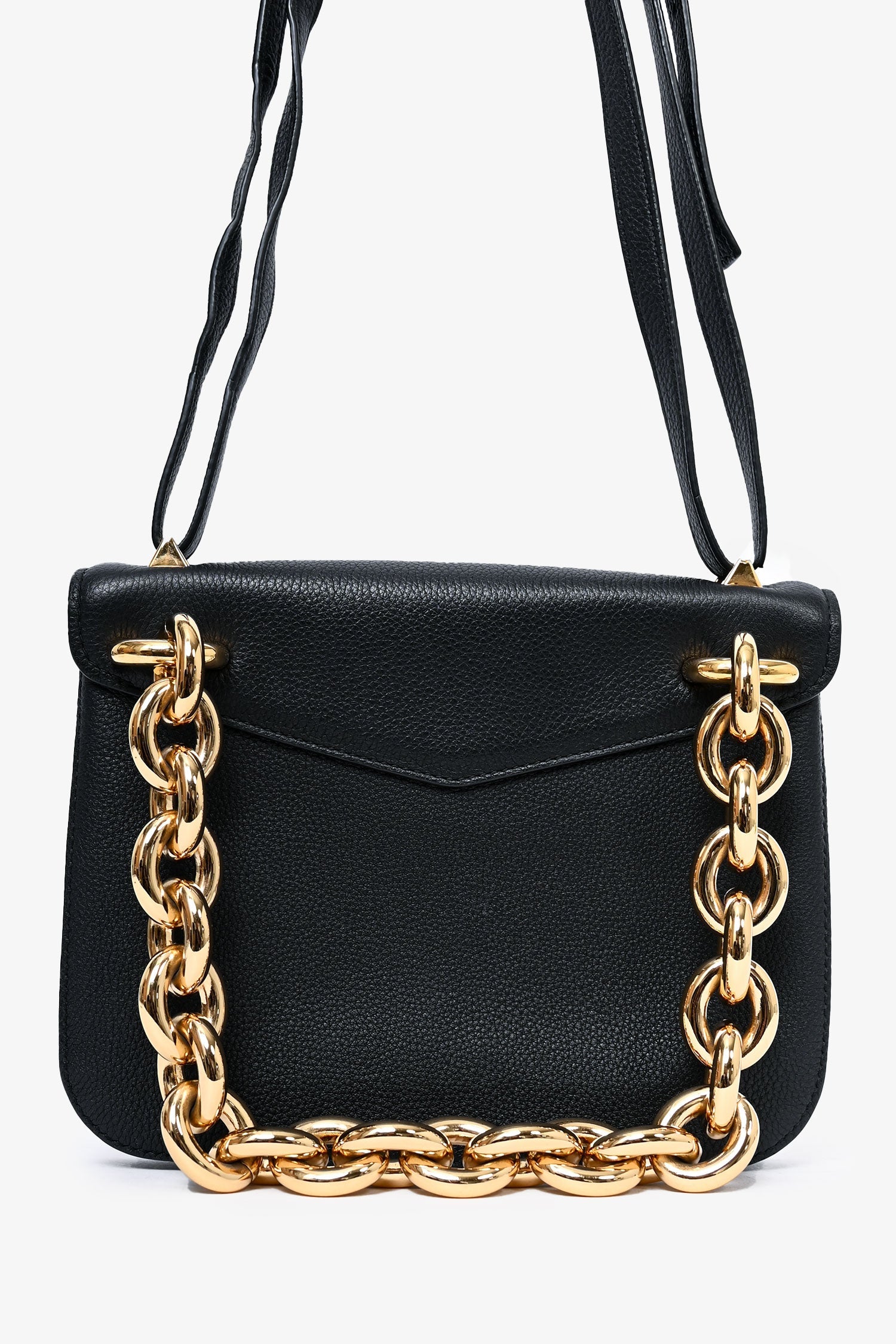 Bottega Veneta Black Grained Leather Mount Envelope Chain Small Crossbody Bag