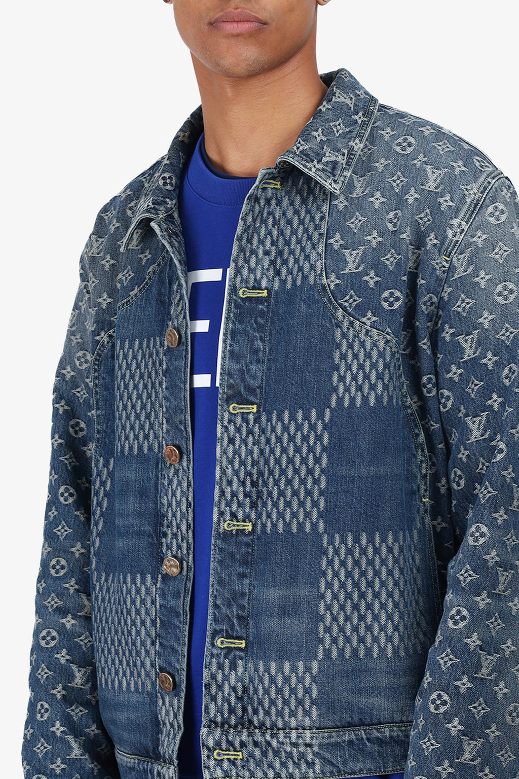Louis Vuitton x Nigo 2020 Blue Damier Monogram Denim Jacket Size 52 Mens