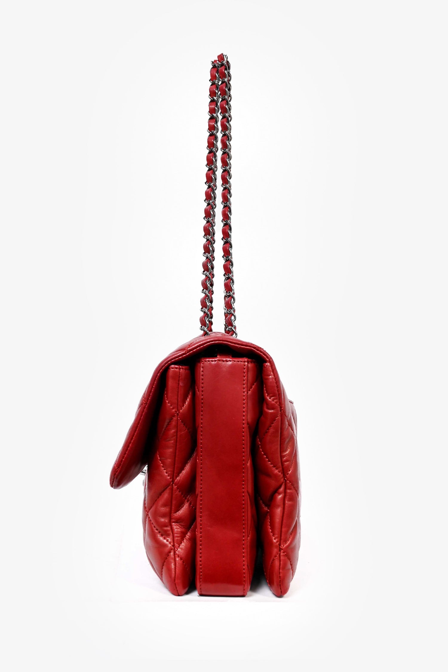 Pre-Loved™ Chanel 2011/12 Red Lambskin Leather Maxi 3 Accordion CC Flap Bag