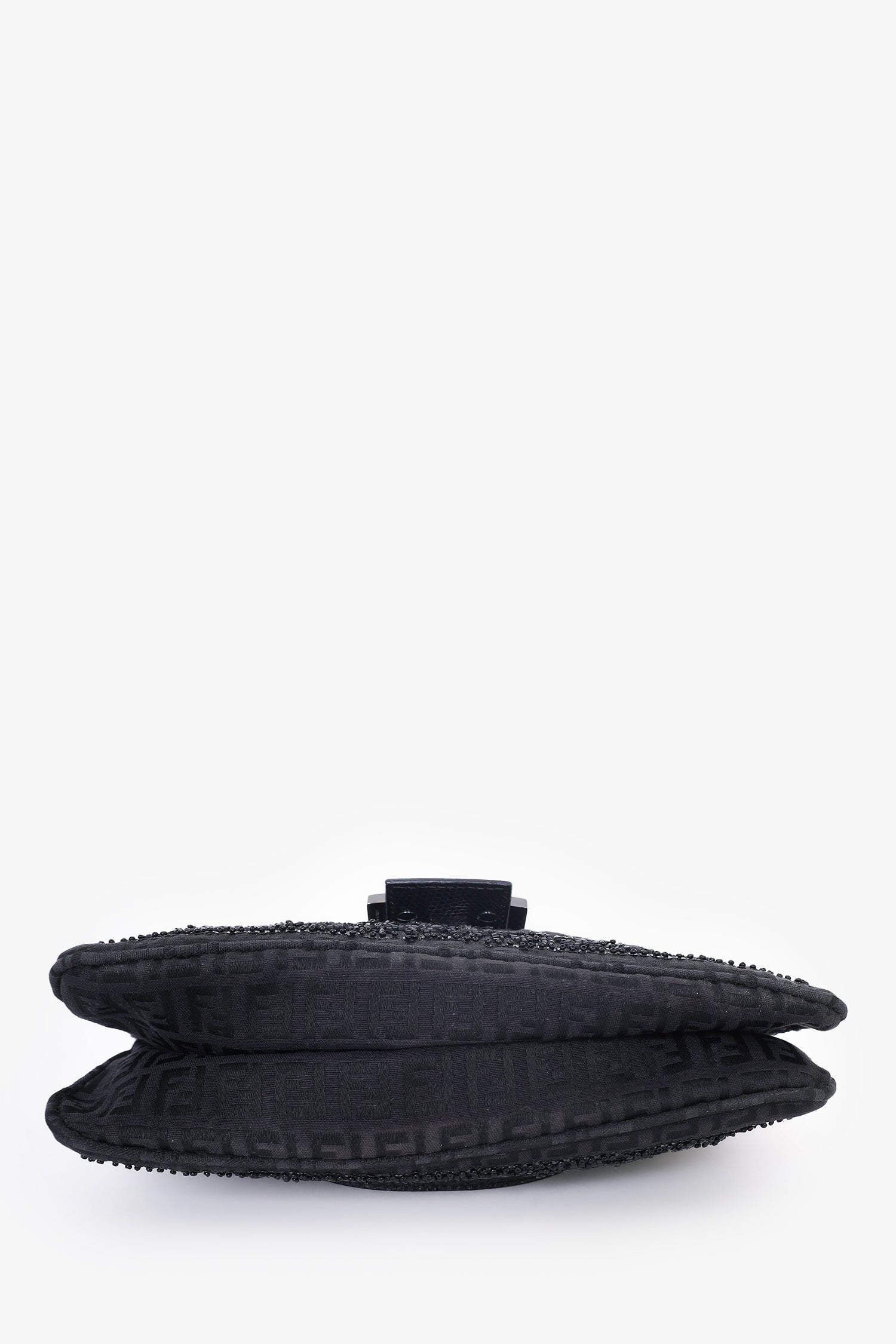 Fendi Black FF Zucca Beaded Lizard Trimmed Baguette