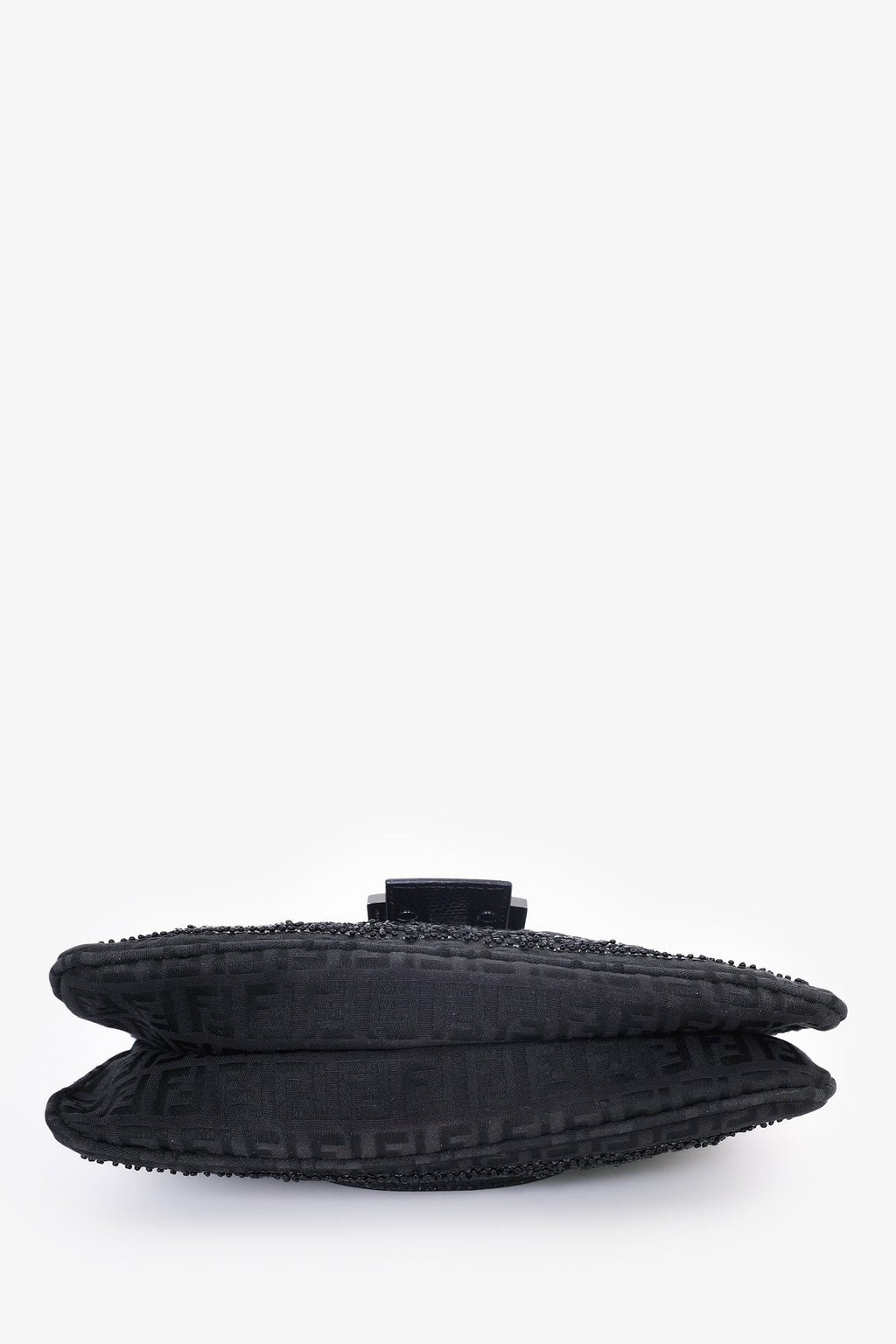Fendi Black FF Zucca Beaded Lizard Trimmed Baguette