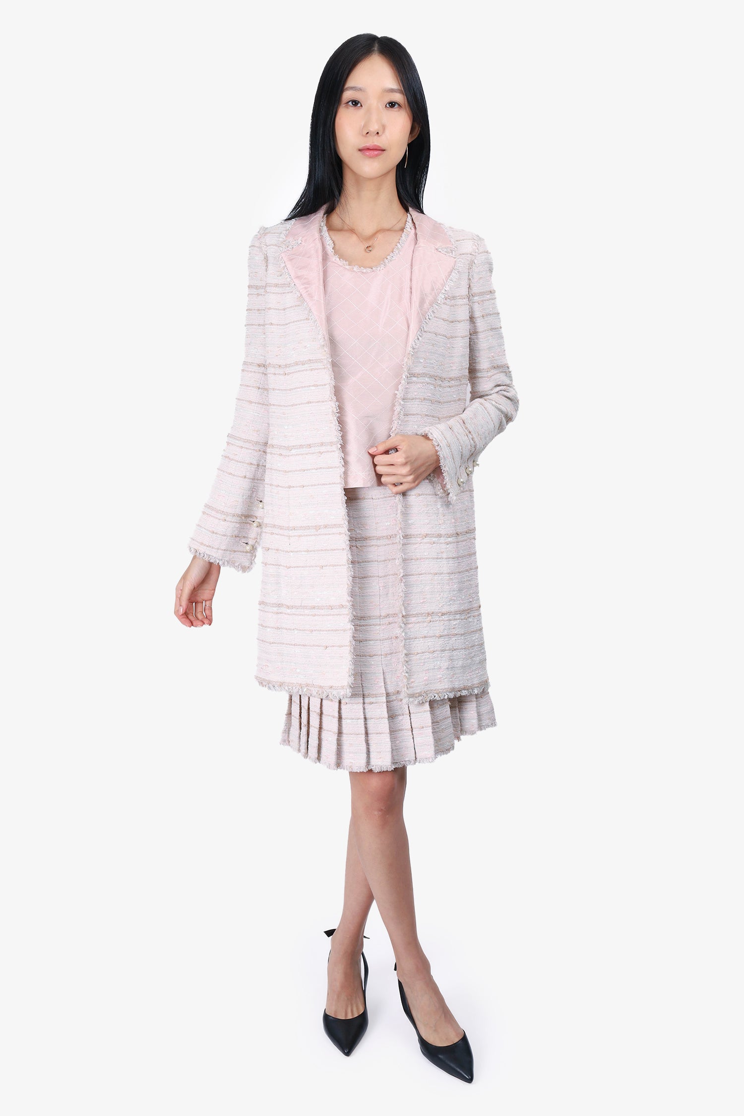 Pre-Loved Chanel™ 04P Pink/Beige Tweed 3-piece Set Size 38