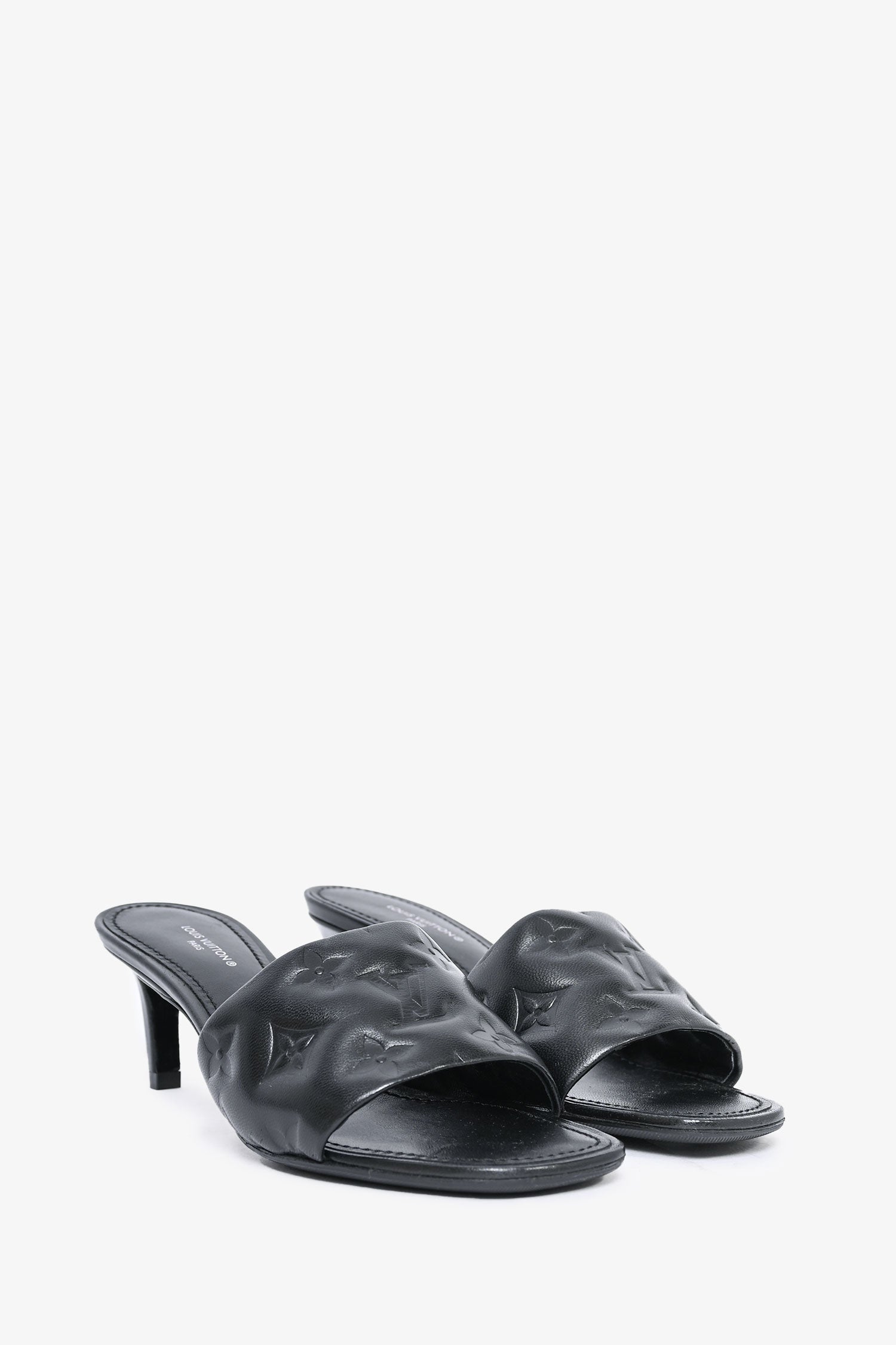 Louis Vuitton Black Leather Monogram Padded Kitten Heel Size 6
