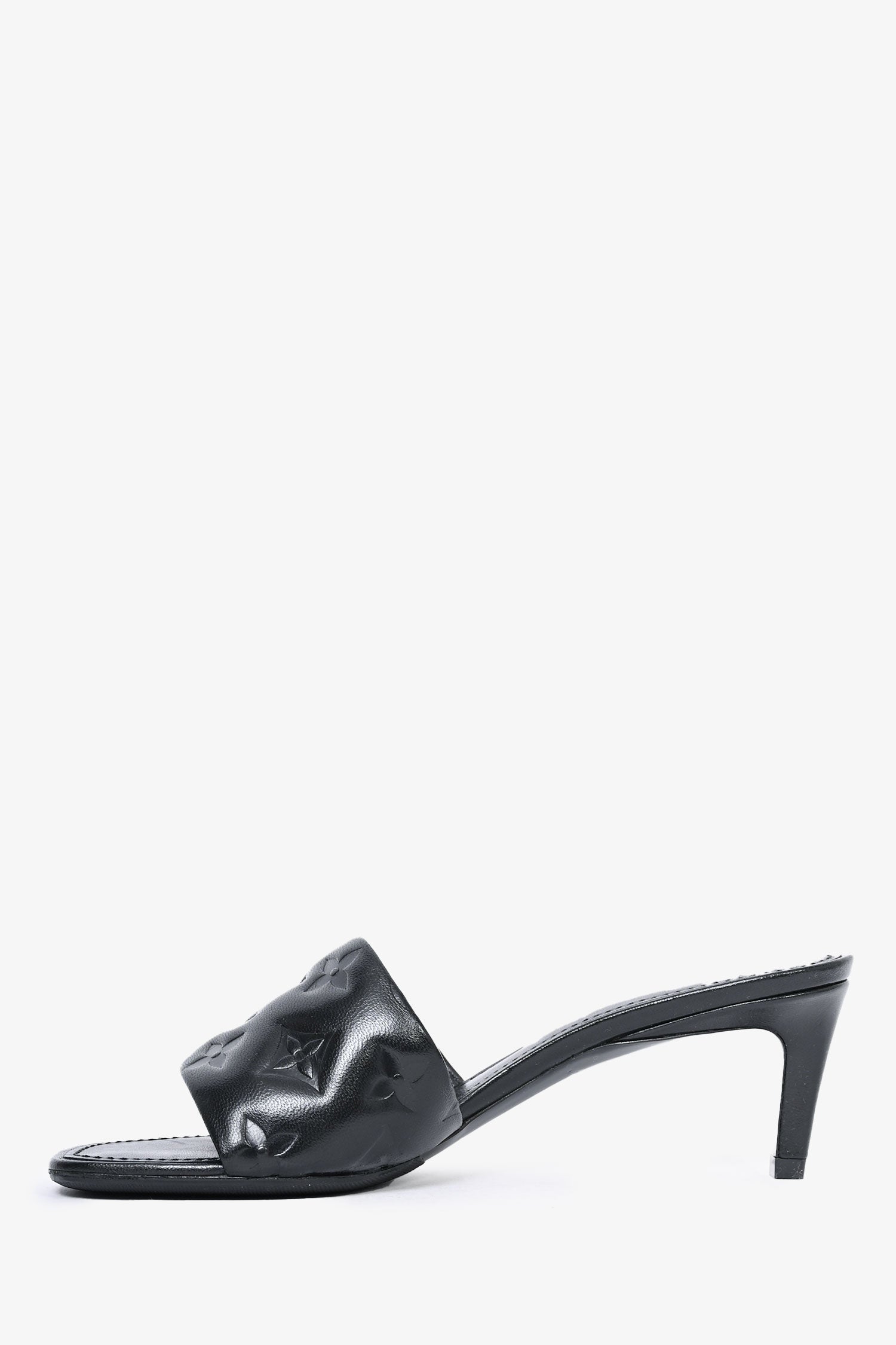 Louis Vuitton Black Leather Monogram Padded Kitten Heel Size 6