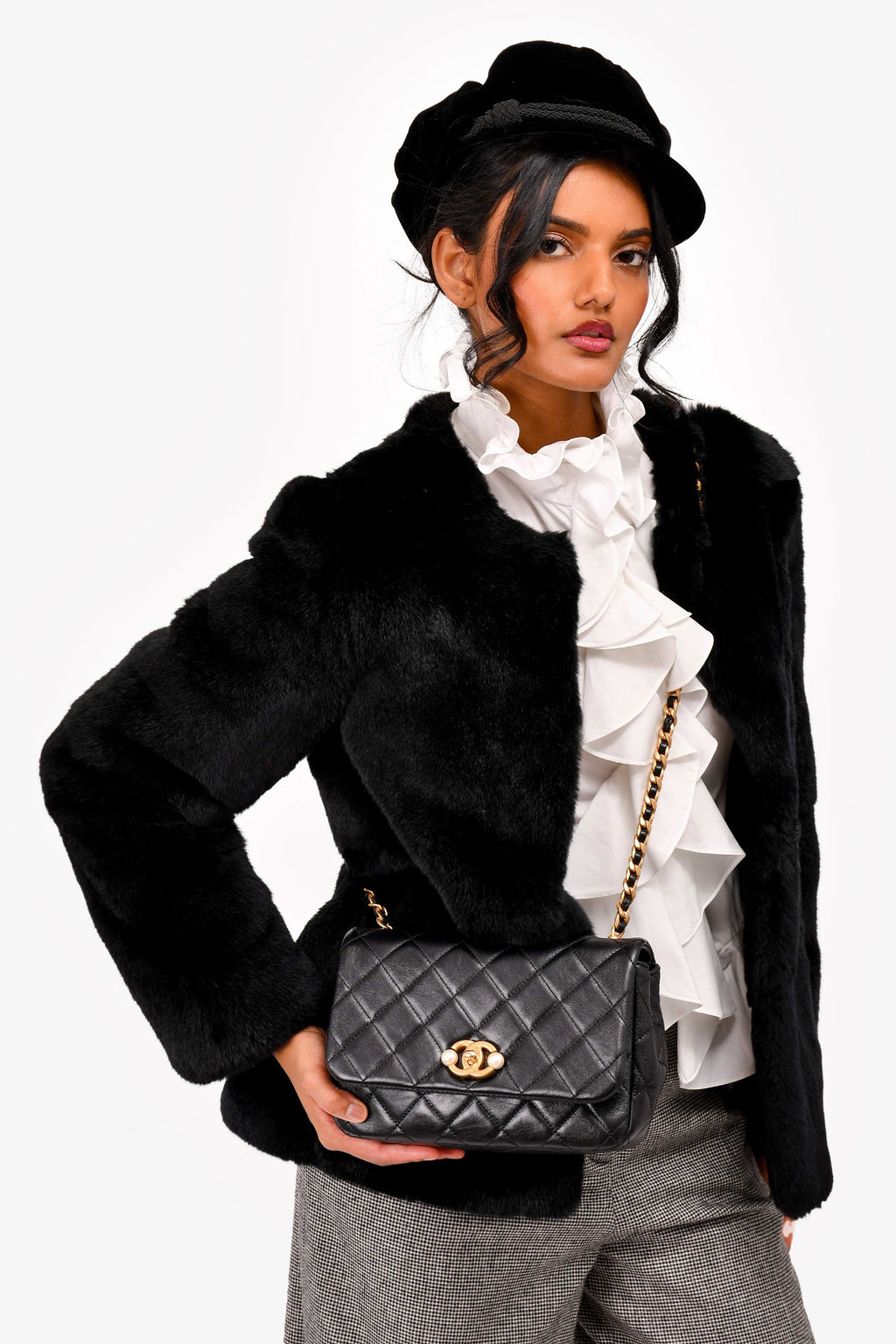 Pre-Loved Chanel™ Black Glazed Leather Pearl Embellished Small Flap Bag