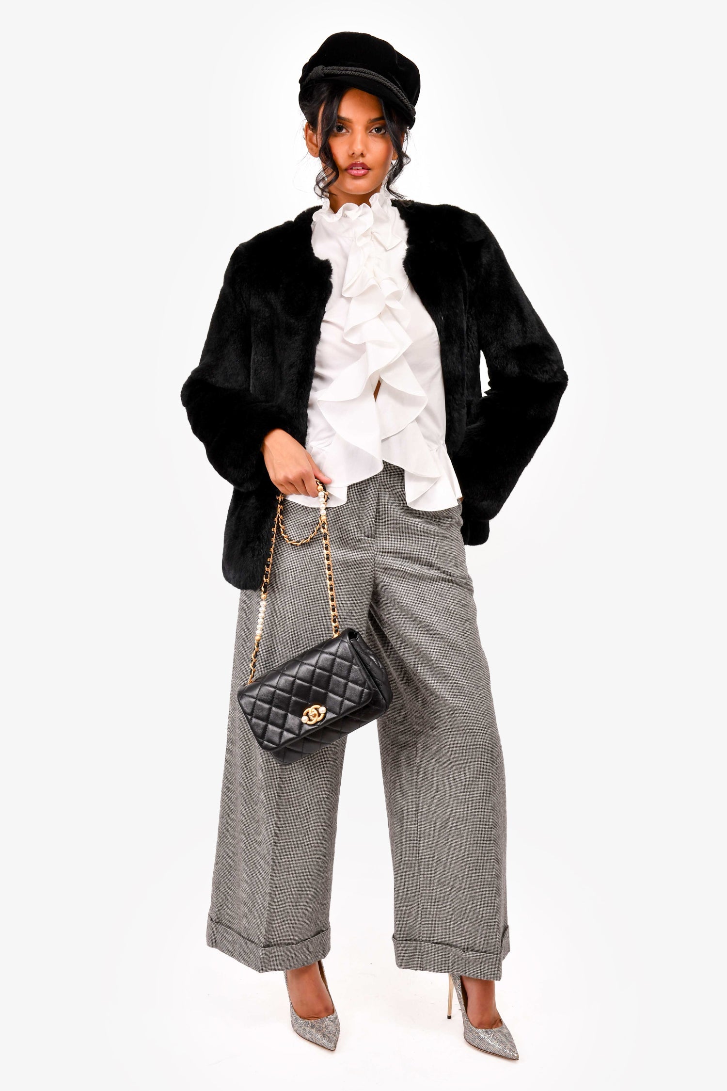 Pre-Loved Chanel™ Black Glazed Leather Pearl Embellished Small Flap Bag