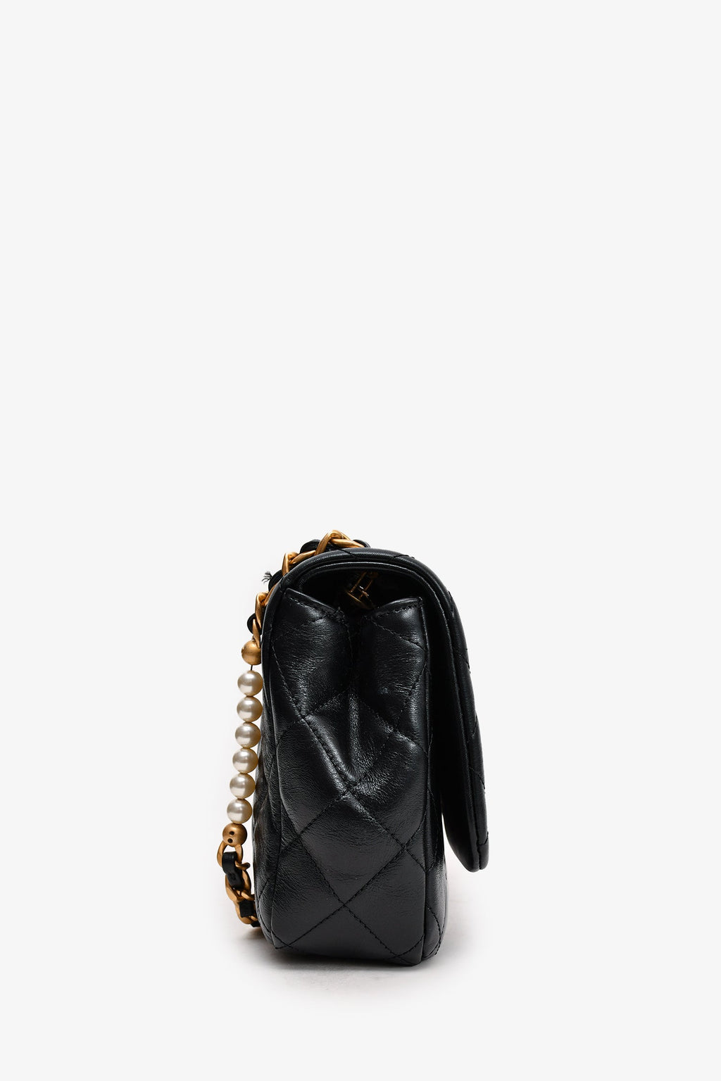 Pre-Loved Chanel™ Black Glazed Leather Pearl Embellished Small Flap Bag