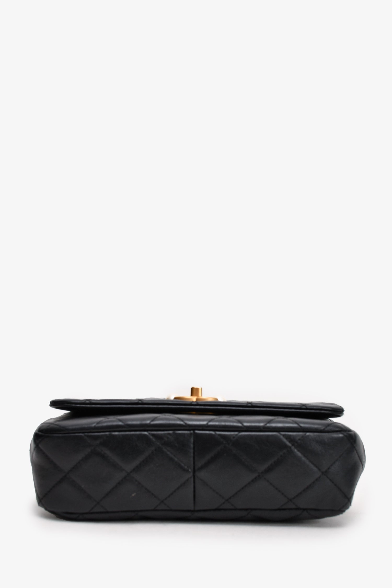 Pre-Loved Chanel™ Black Glazed Leather Pearl Embellished Small Flap Bag