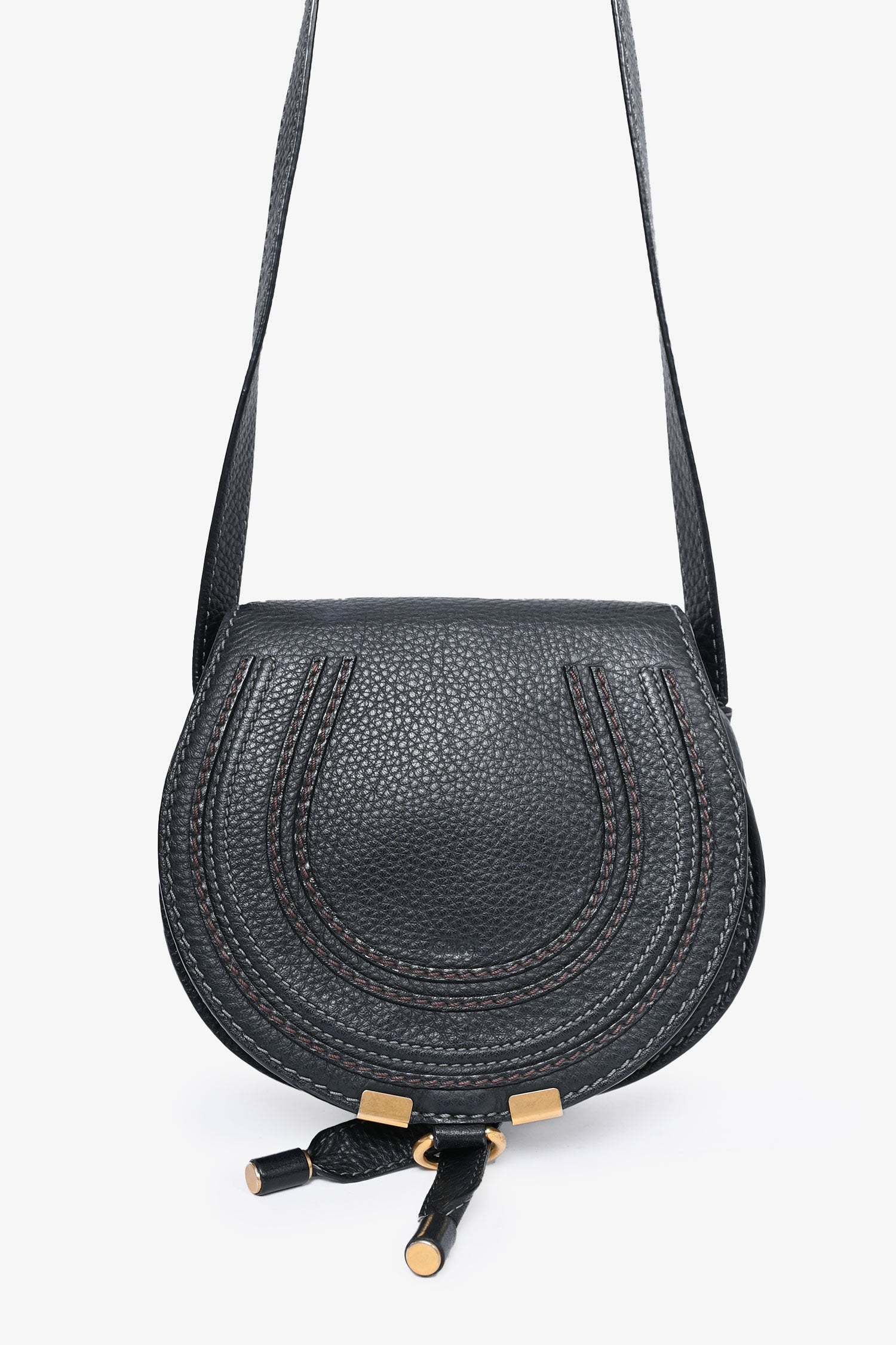 Chloe 2017 Black Grained Leather Small Marcie Crossbody Bag