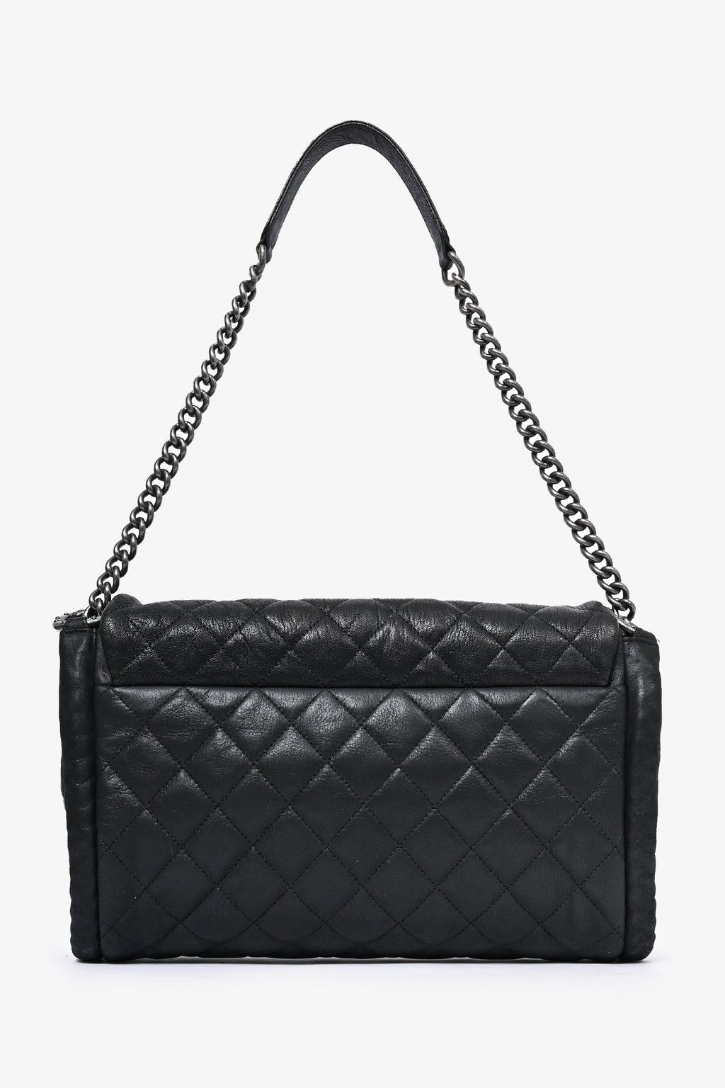 Pre-Loved Chanel™ 2014 Black/Green Washed Lambskin Quilted Studded CC Flap Shoulder Bag
