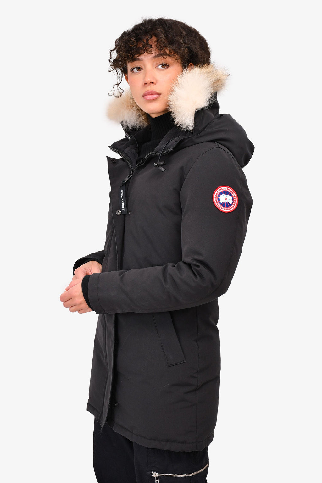 Canada Goose Black Down 'Victoria' Parka With Fur Trimmed Hood Size S