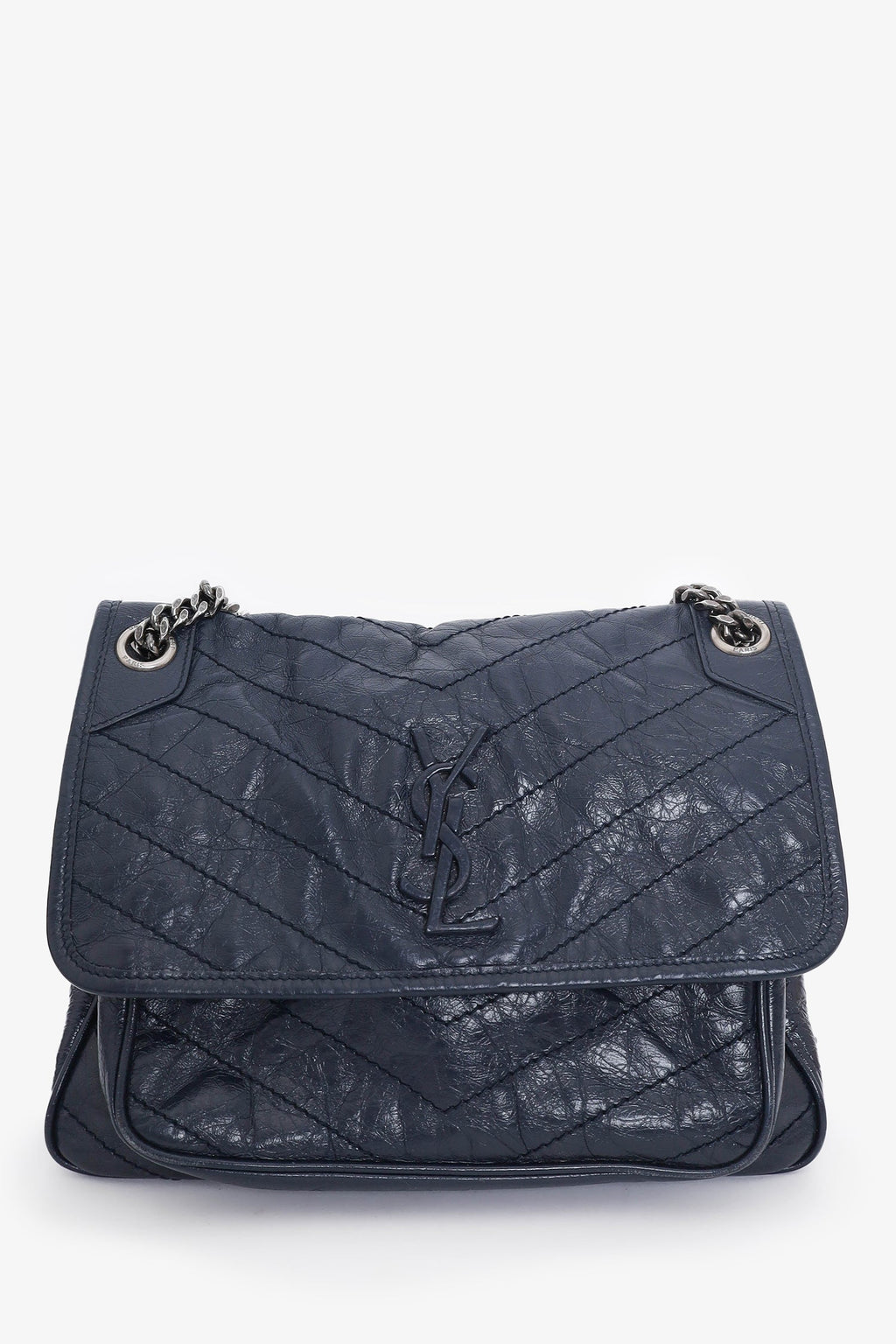 Saint Laurent Navy Crinkled Leather 'Niki' Medium Crossbody Bag