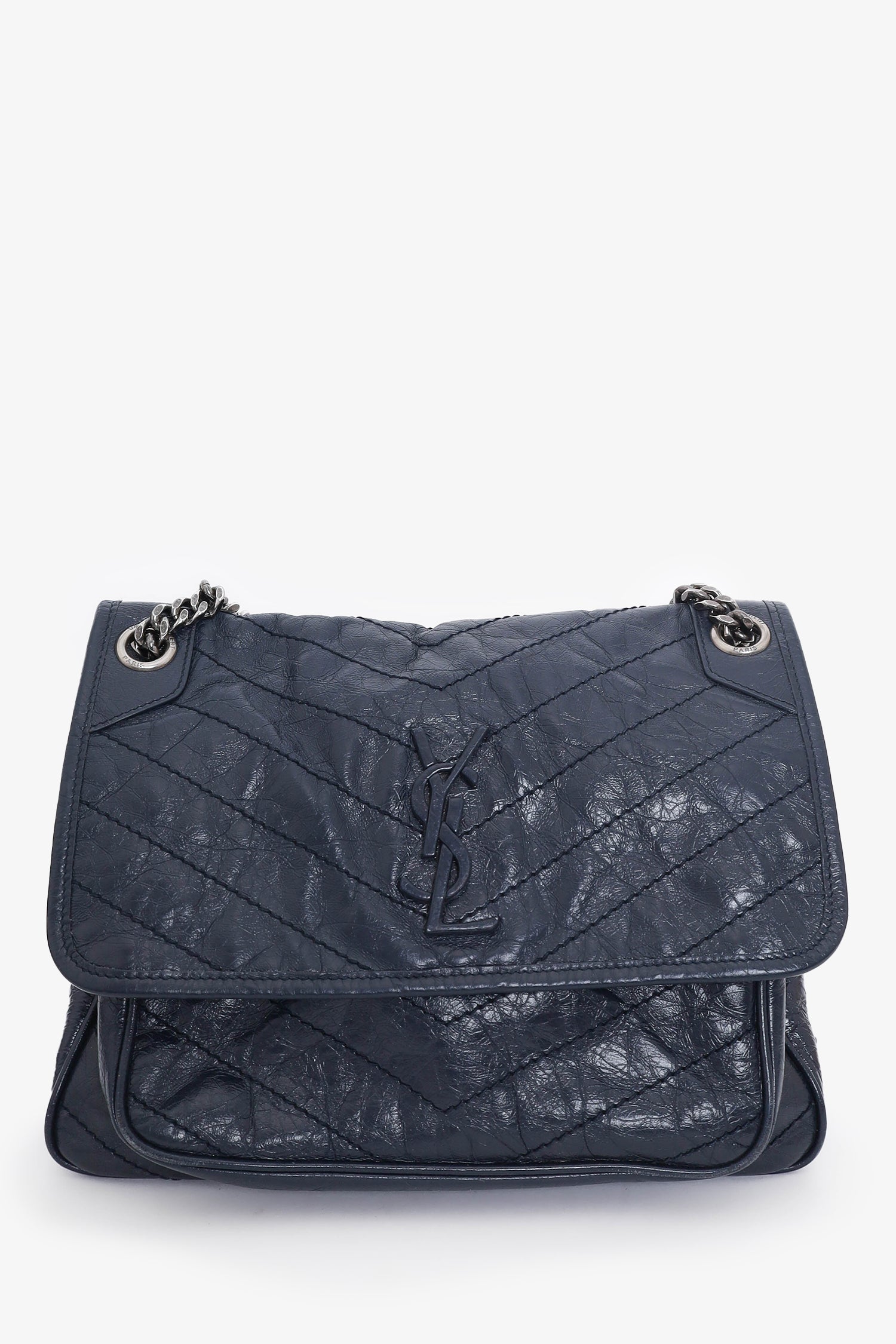 Saint Laurent Navy Crinkled Leather 'Niki' Medium Crossbody Bag