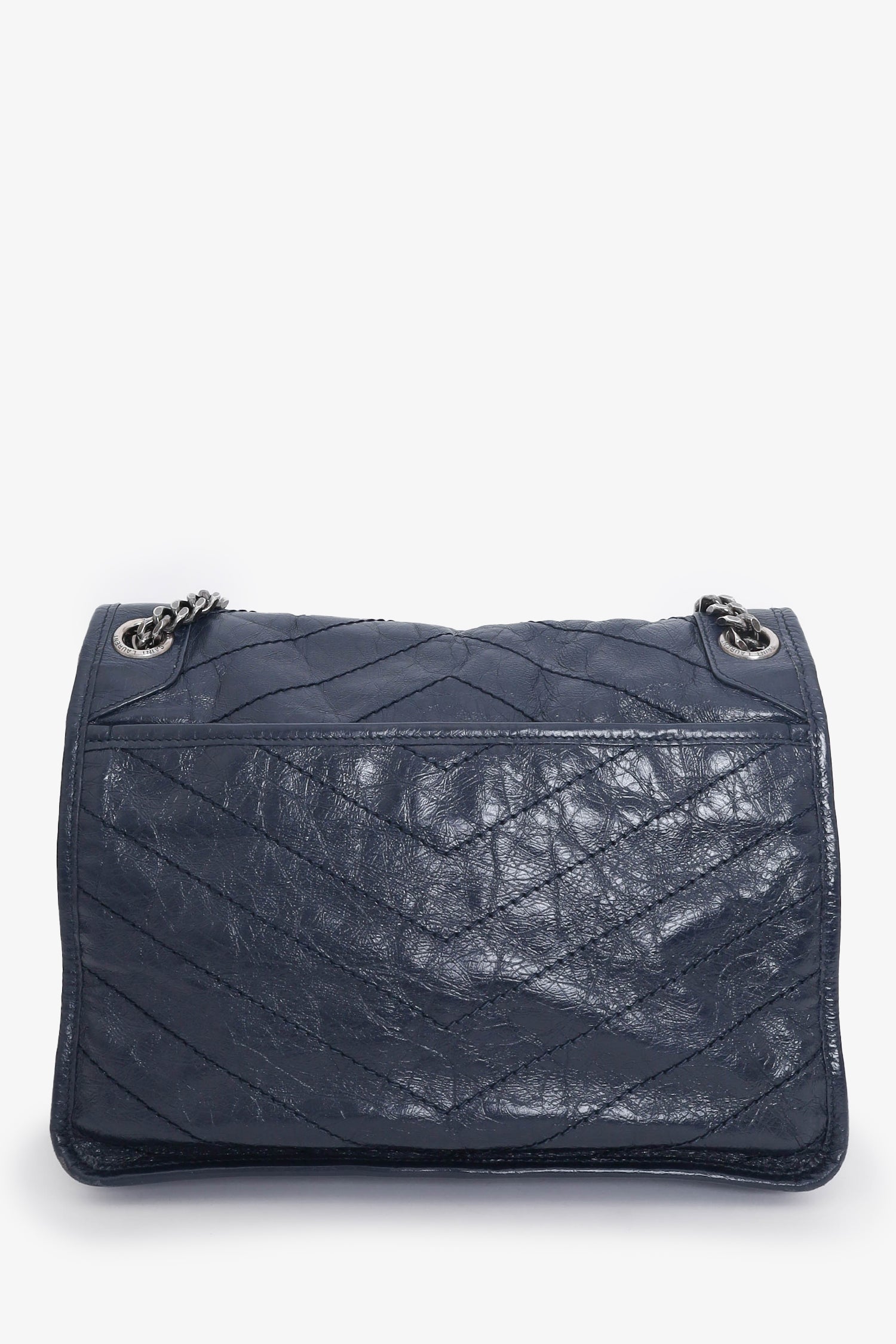 Saint Laurent Navy Crinkled Leather 'Niki' Medium Crossbody Bag