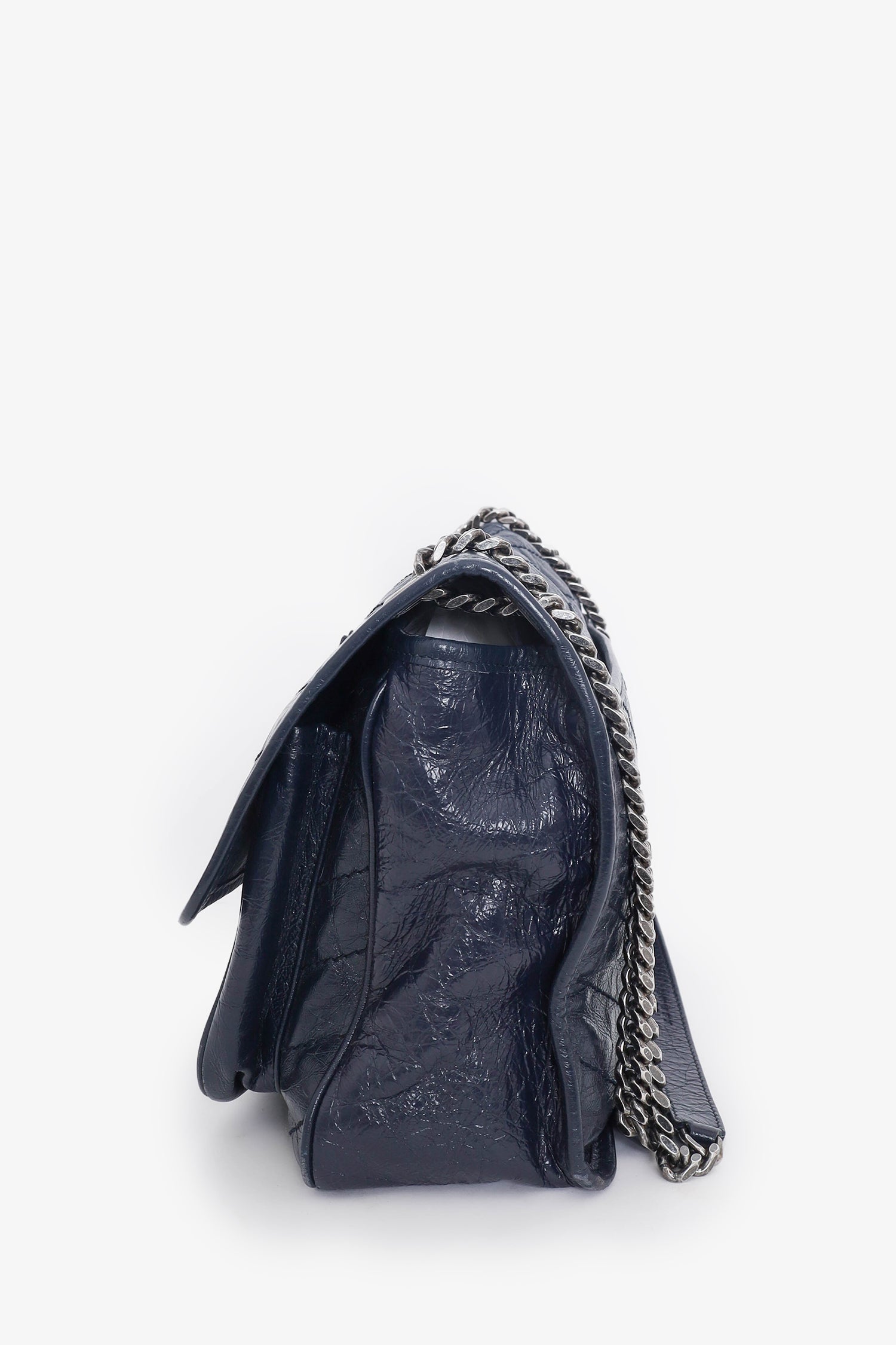 Saint Laurent Navy Crinkled Leather 'Niki' Medium Crossbody Bag