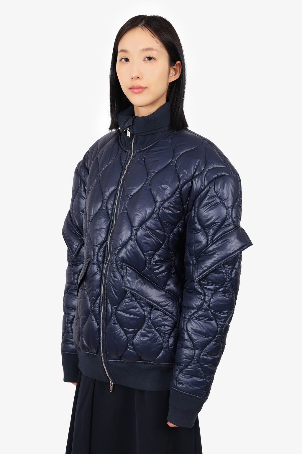 Dion Lee Navy Nylon Quilted Bomber Puffer Jacket Size S Mens