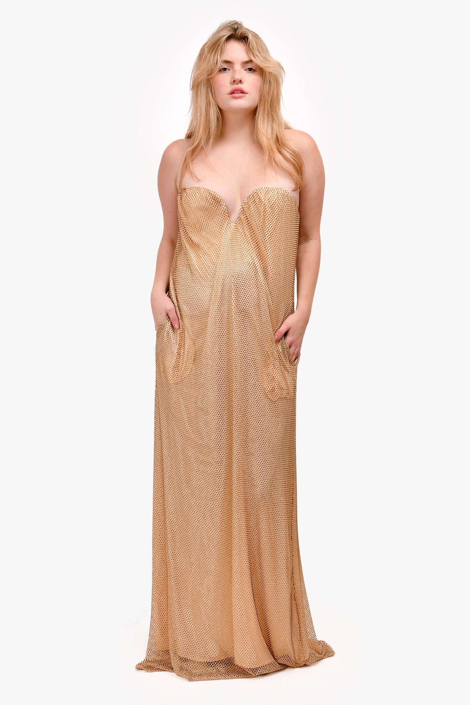 Cavanagh Baker Gold Crystal Strapless Hidden Corset Gown Size S
