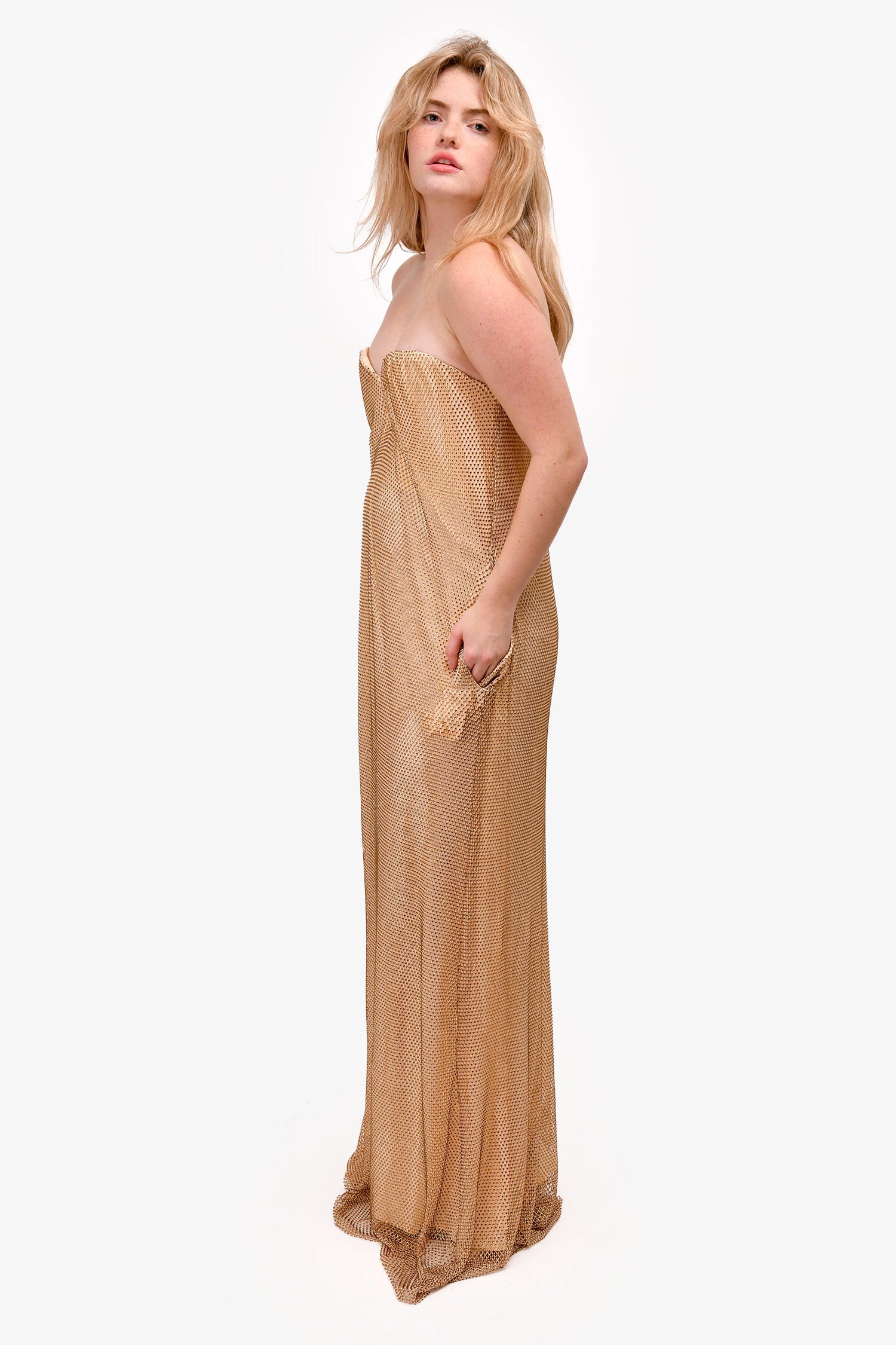 Cavanagh Baker Gold Crystal Strapless Hidden Corset Gown Size S