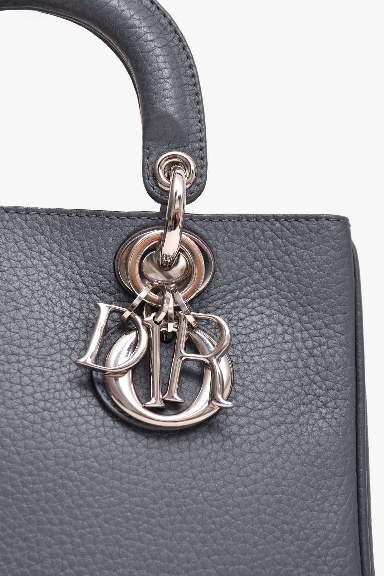 Christian Dior Grey Grained Leather 'Diorissimo' Tote with Strap