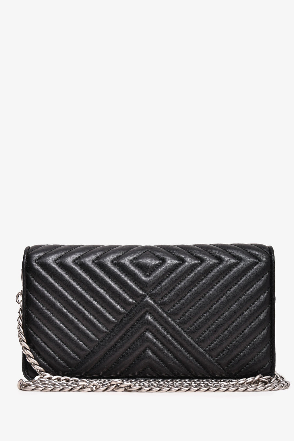 Prada Black Chevron Leather Wallet on Chain