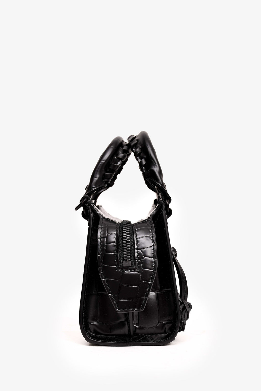 Balenciaga 2021 Black Croc Embossed Leather Neo Classic Nano City Bag