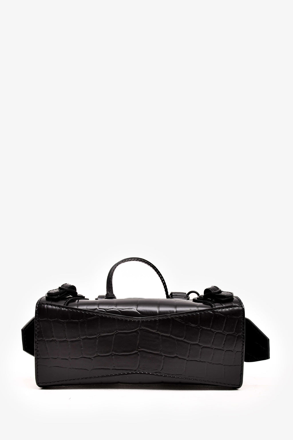 Balenciaga 2021 Black Croc Embossed Leather Neo Classic Nano City Bag