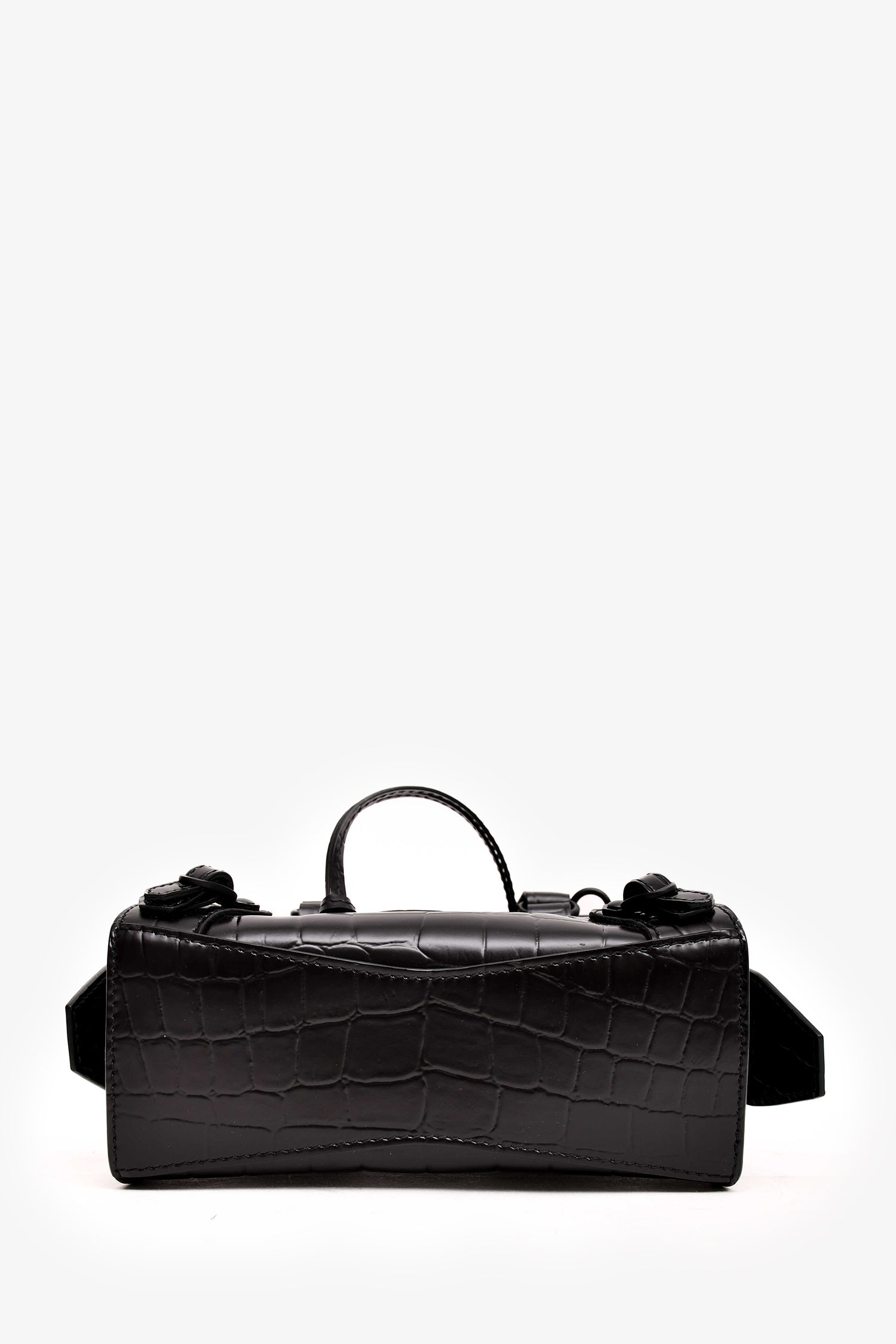 Balenciaga 2021 Black Croc Embossed Leather Neo Classic Nano City Bag