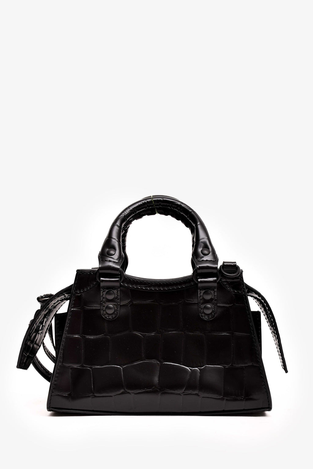 Balenciaga 2021 Black Croc Embossed Leather Neo Classic Nano City Bag