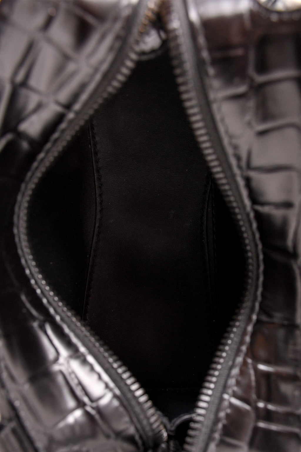 Balenciaga 2021 Black Croc Embossed Leather Neo Classic Nano City Bag