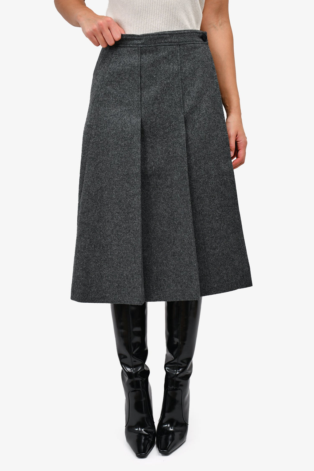 Gucci Grey Wool Pleated Midi Skirt Size 40