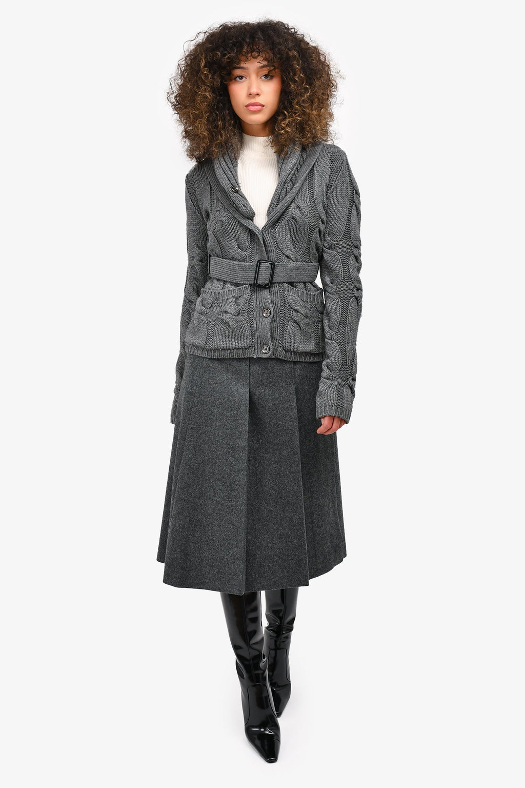 Gucci Grey Wool Pleated Midi Skirt Size 40
