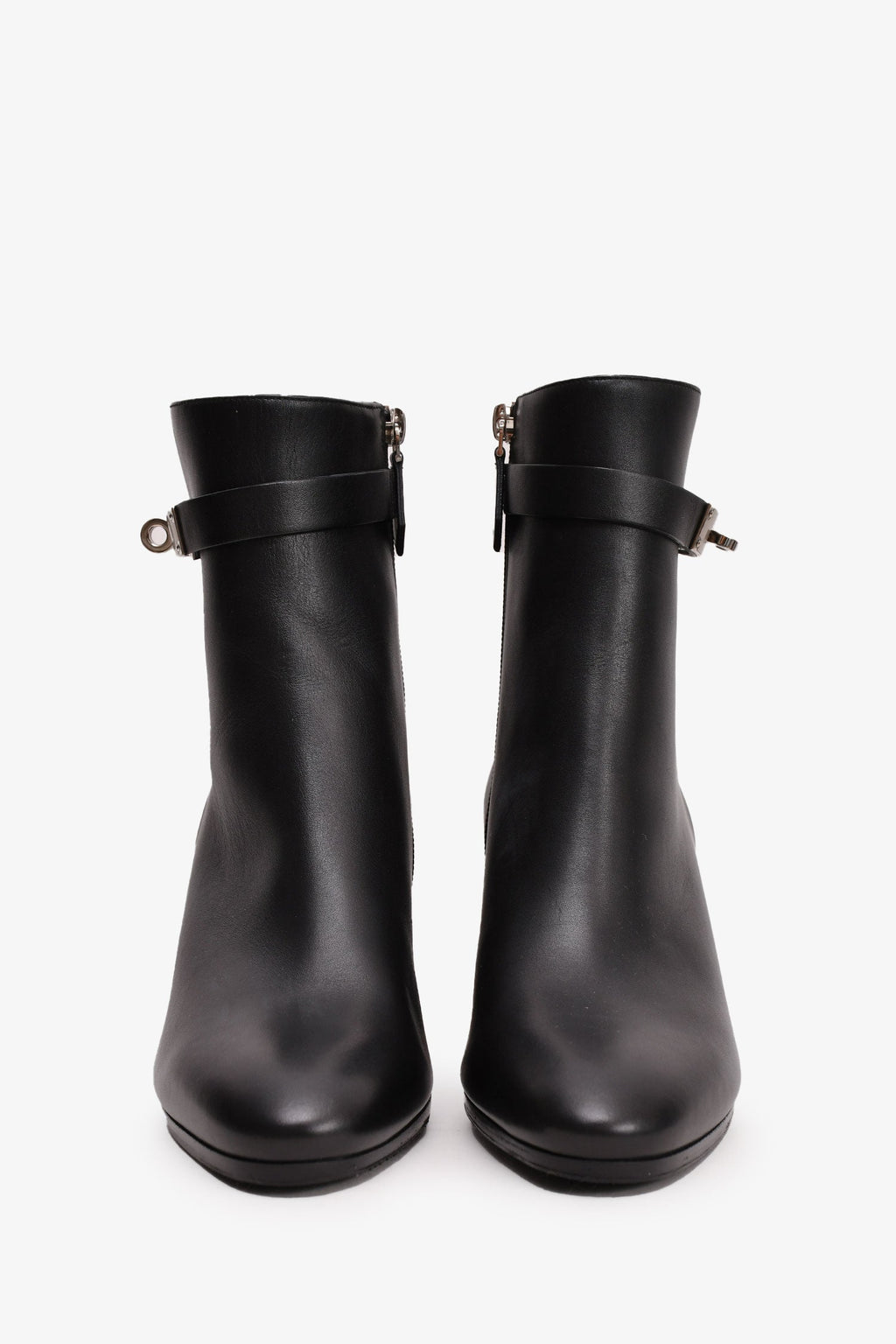 Hermès Black Leather Saint Germain Heeled Ankle Boots with Kelly Lock Size 37