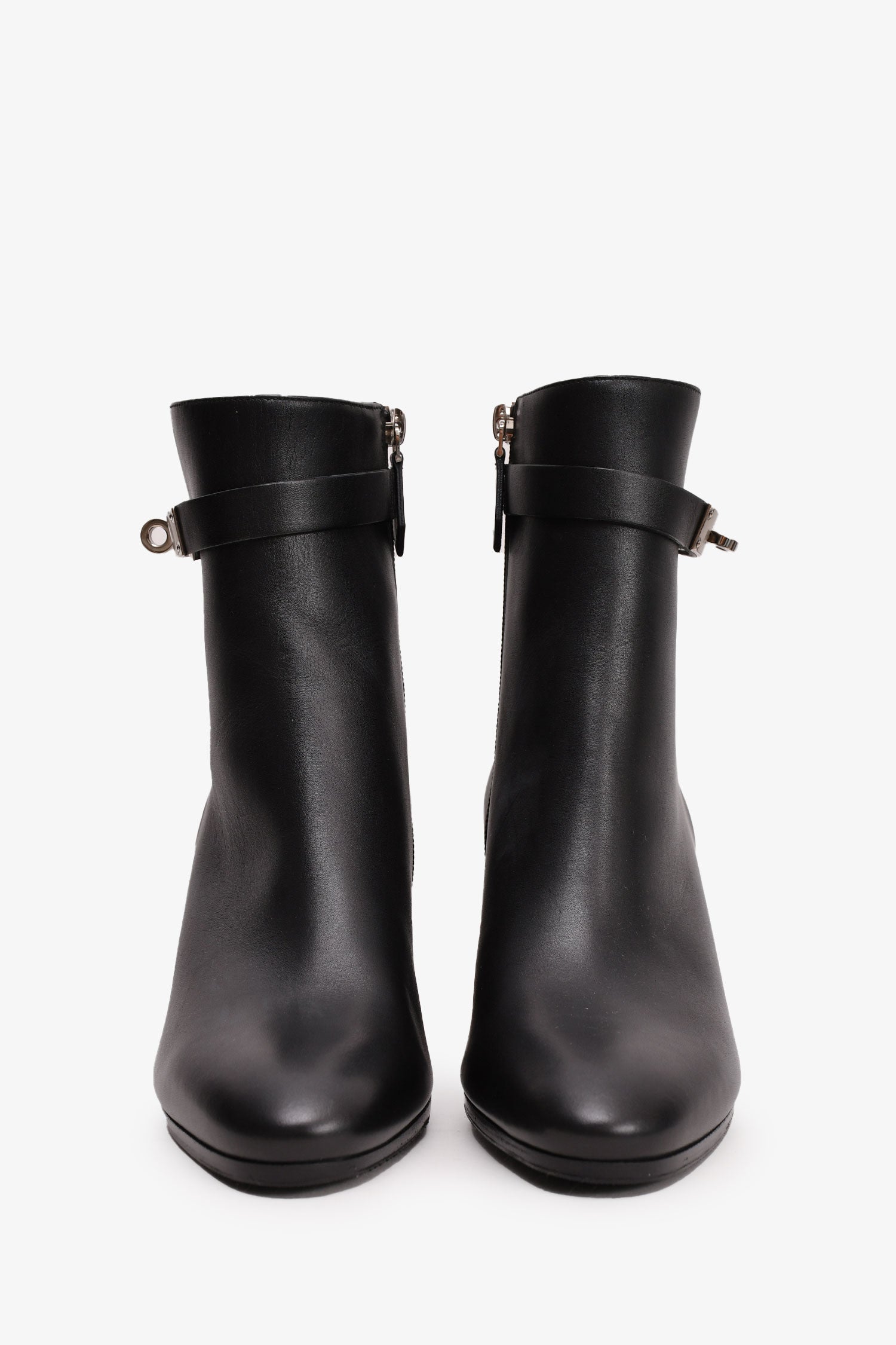 Hermès Black Leather Saint Germain Heeled Ankle Boots with Kelly Lock Size 37