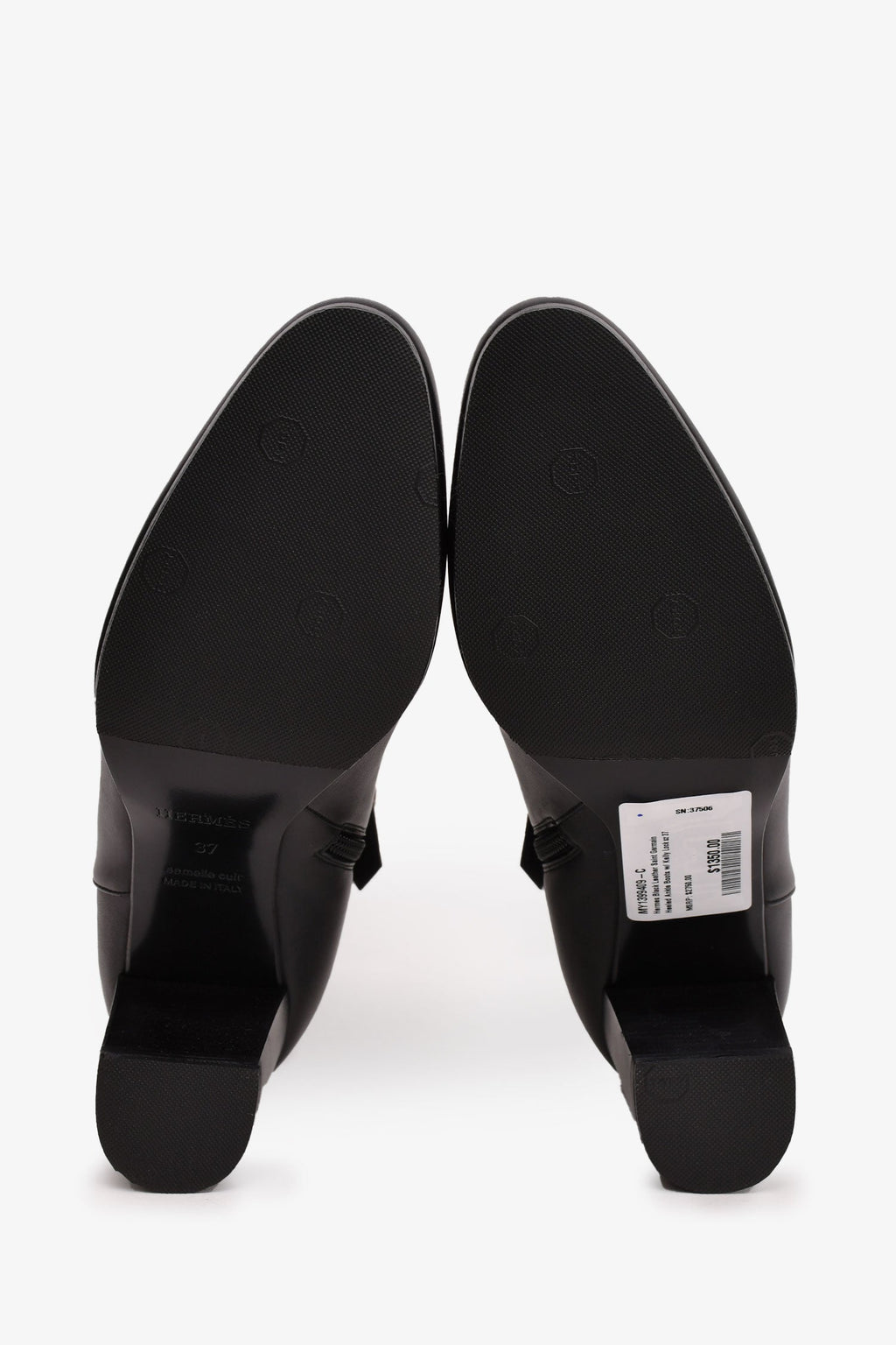 Hermès Black Leather Saint Germain Heeled Ankle Boots with Kelly Lock Size 37
