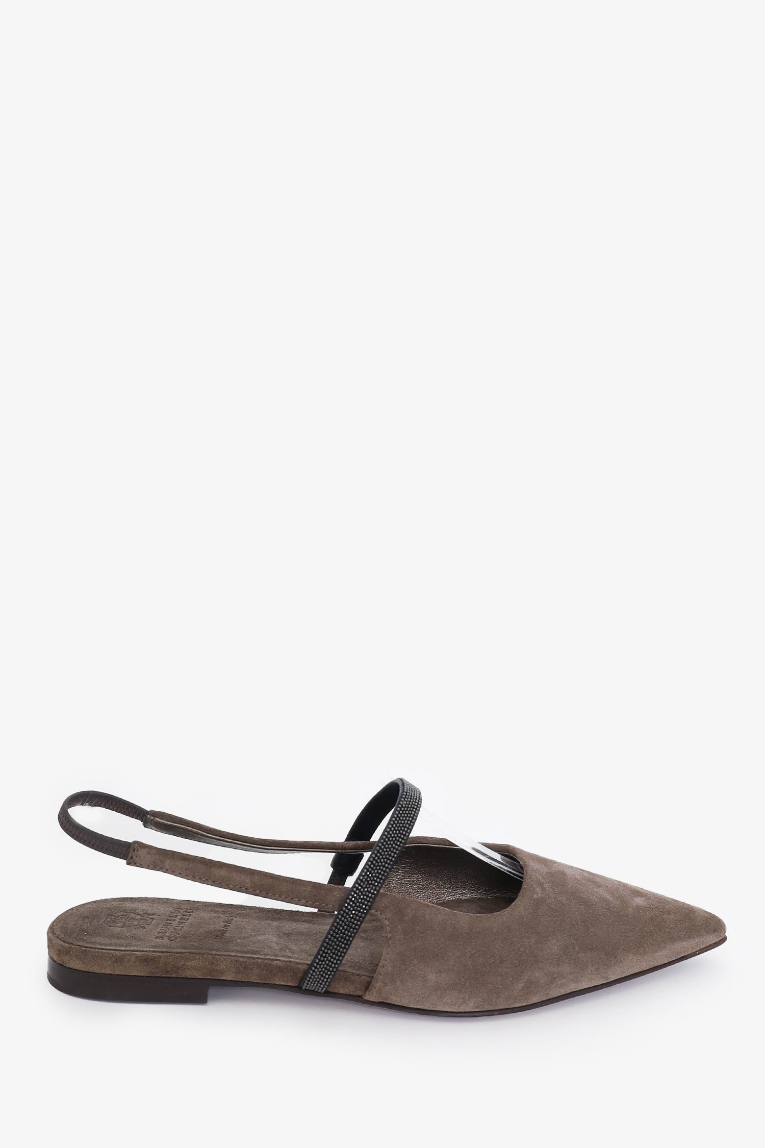 Brunello Cucinelli Taupe Crystal Detail Pointed Flats Size 36.5