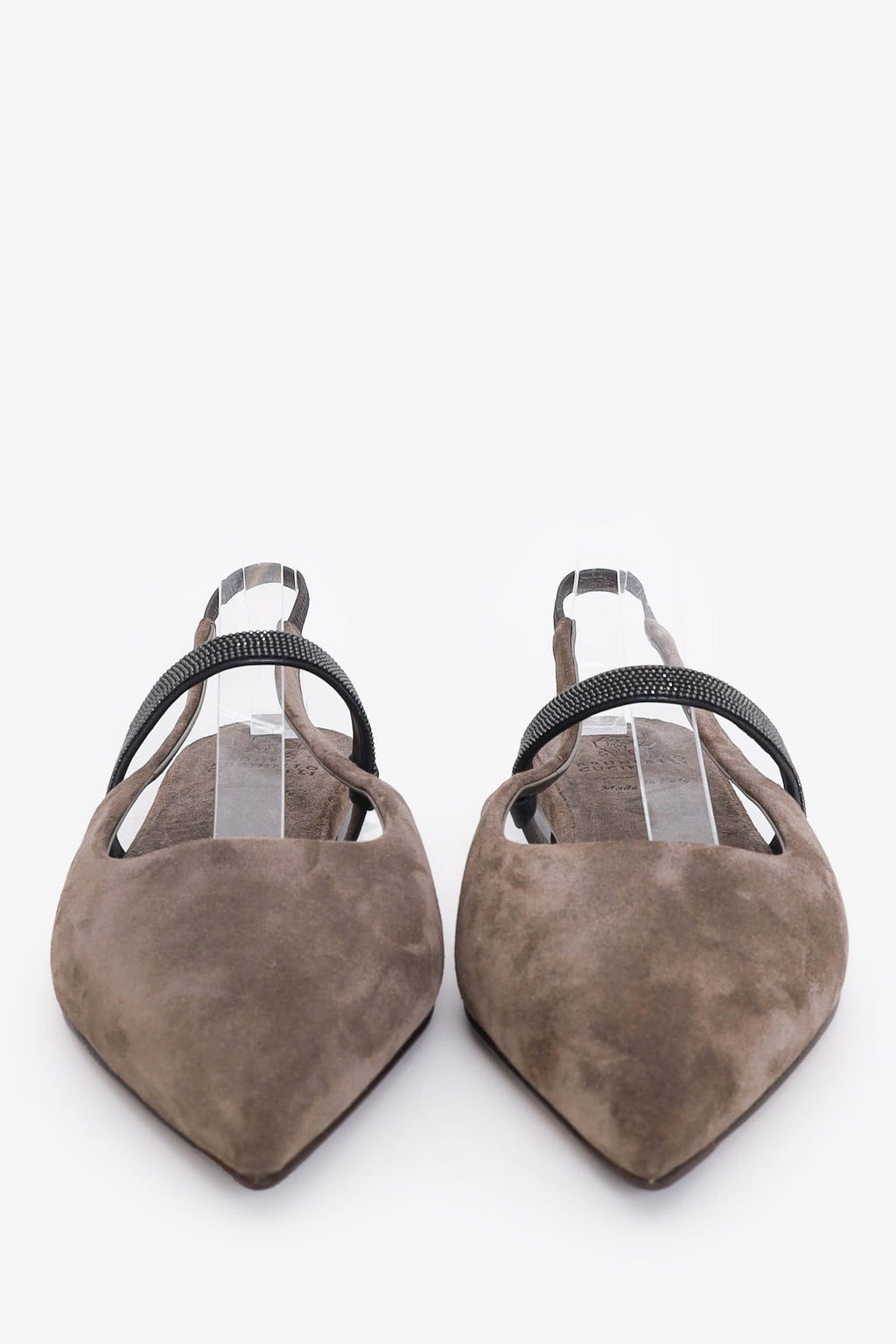 Brunello Cucinelli Taupe Crystal Detail Pointed Flats Size 36.5