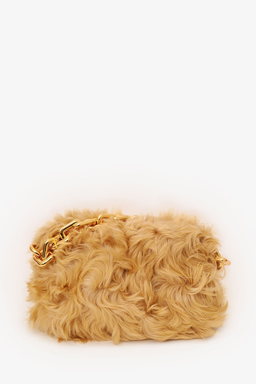 Bottega Veneta Beige Shearling Chain Pouch Clutch