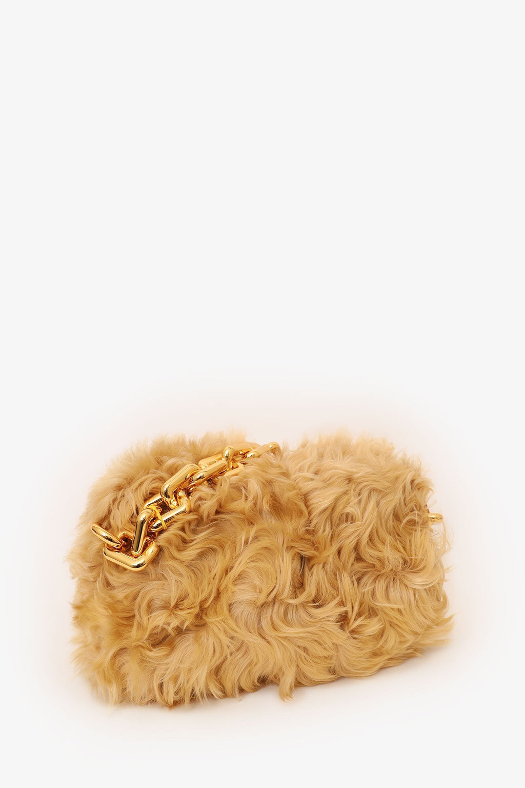 Bottega Veneta Beige Shearling Chain Pouch Clutch