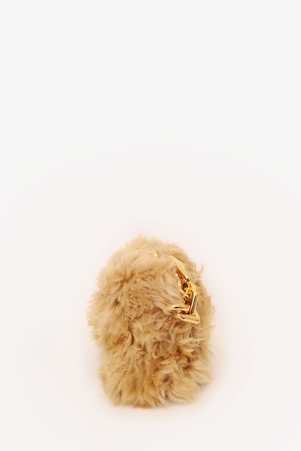 Bottega Veneta Beige Shearling Chain Pouch Clutch